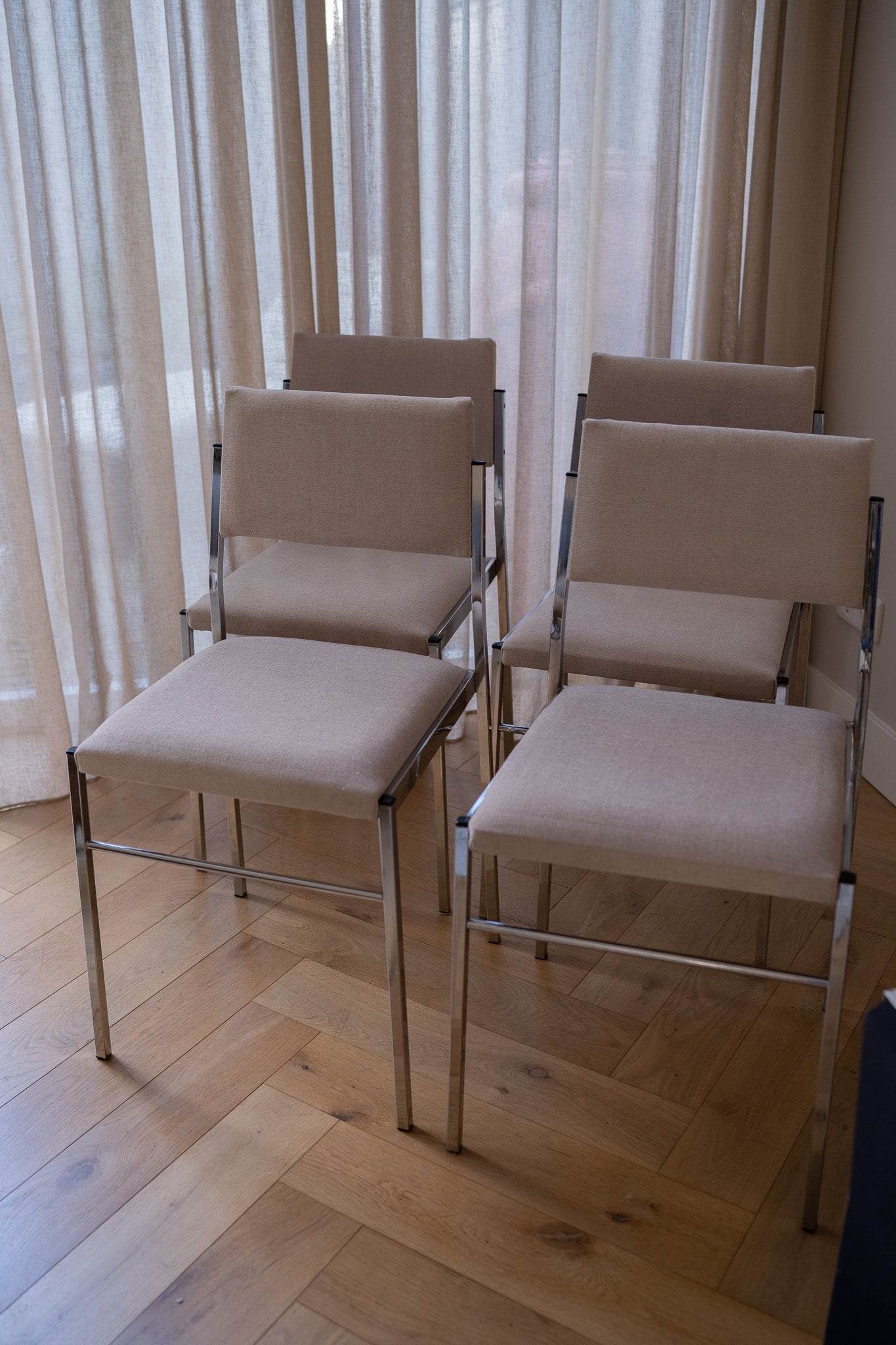 4 Vintage chroom eetkamerstoelen 1980’s