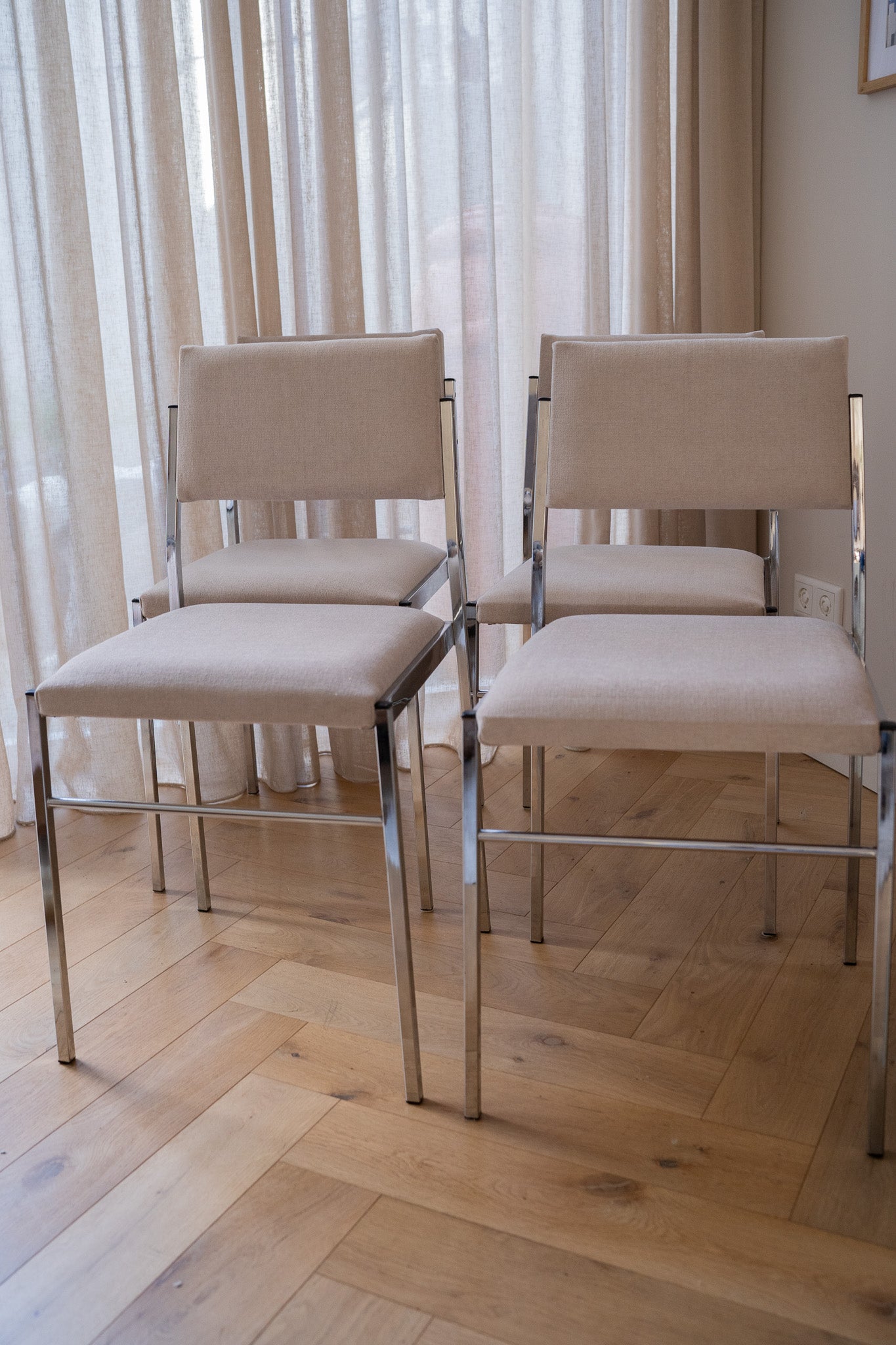 4 Vintage chroom eetkamerstoelen 1980’s