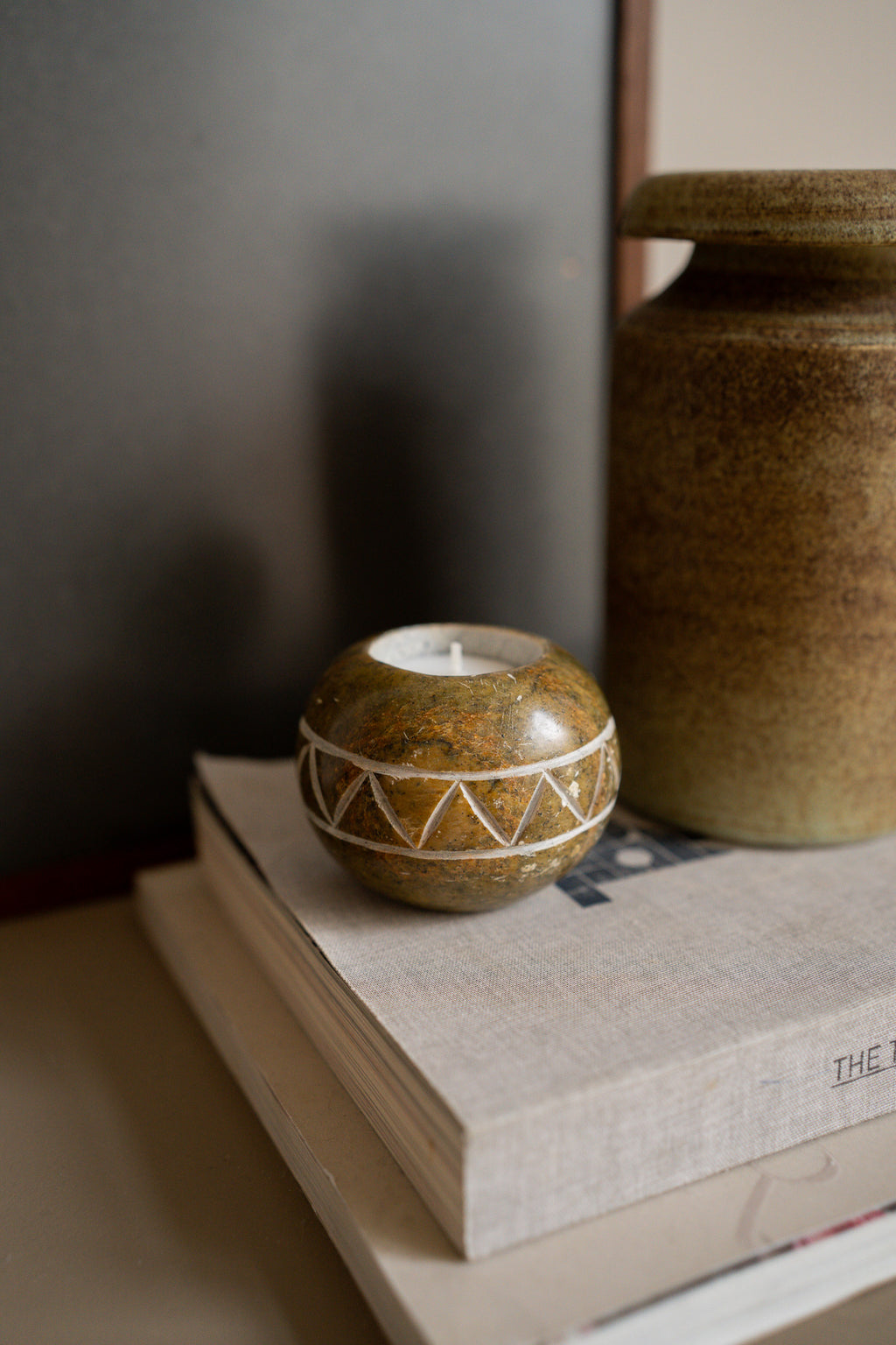 Groene waxinelichthouder