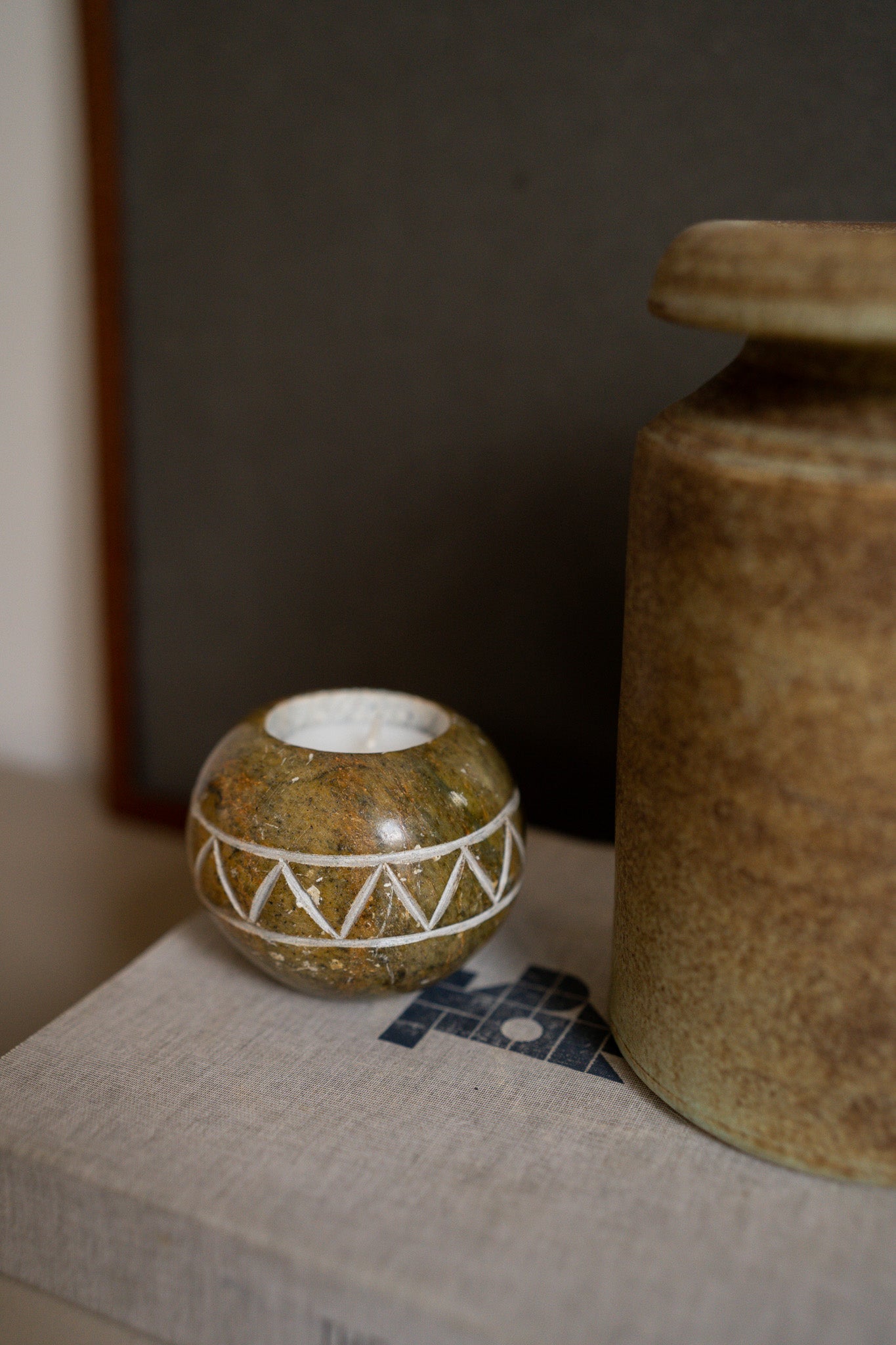 Groene waxinelichthouder