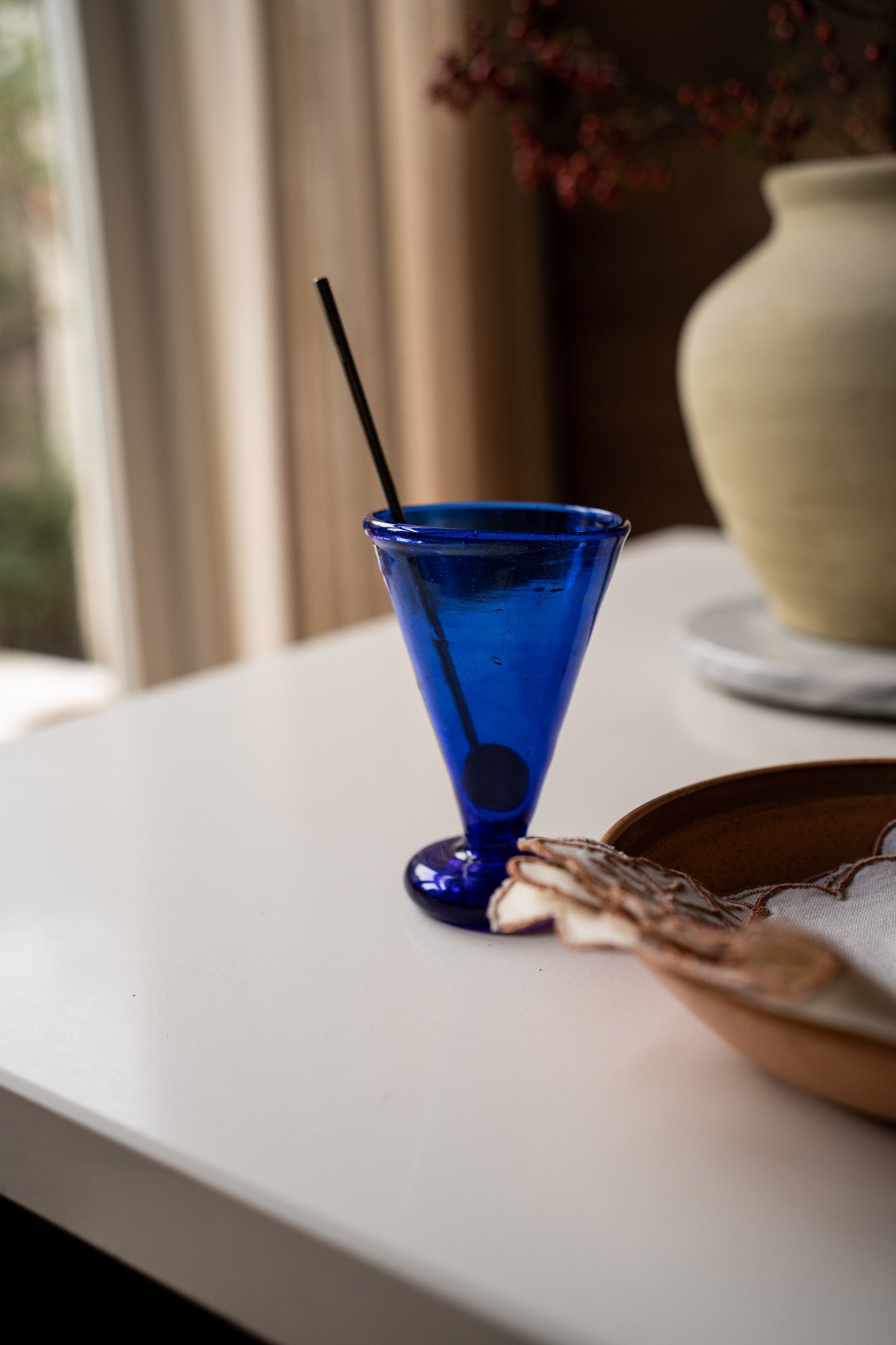 Set van 4 blauwe cocktail glazen