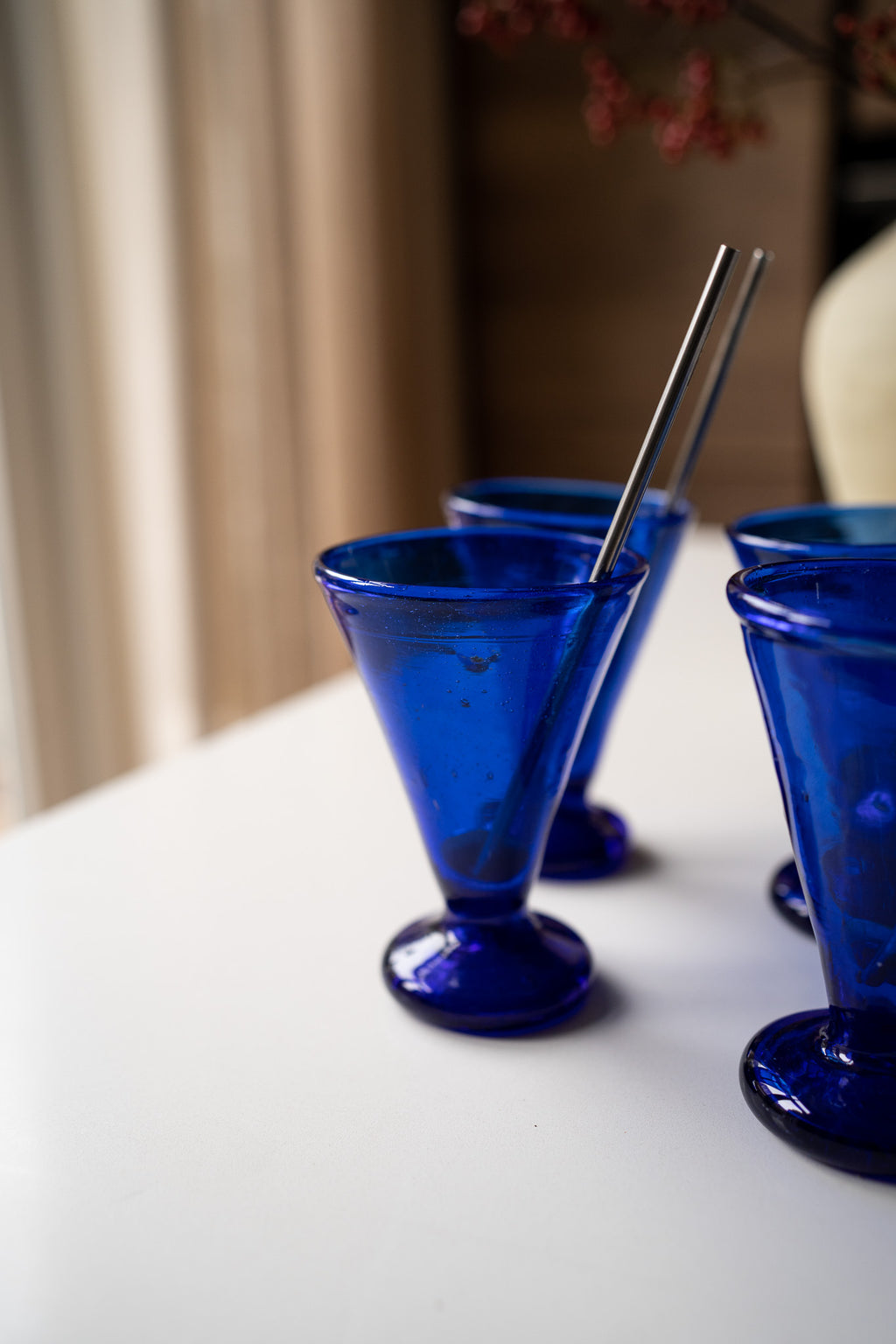 Set van 4 blauwe cocktail glazen