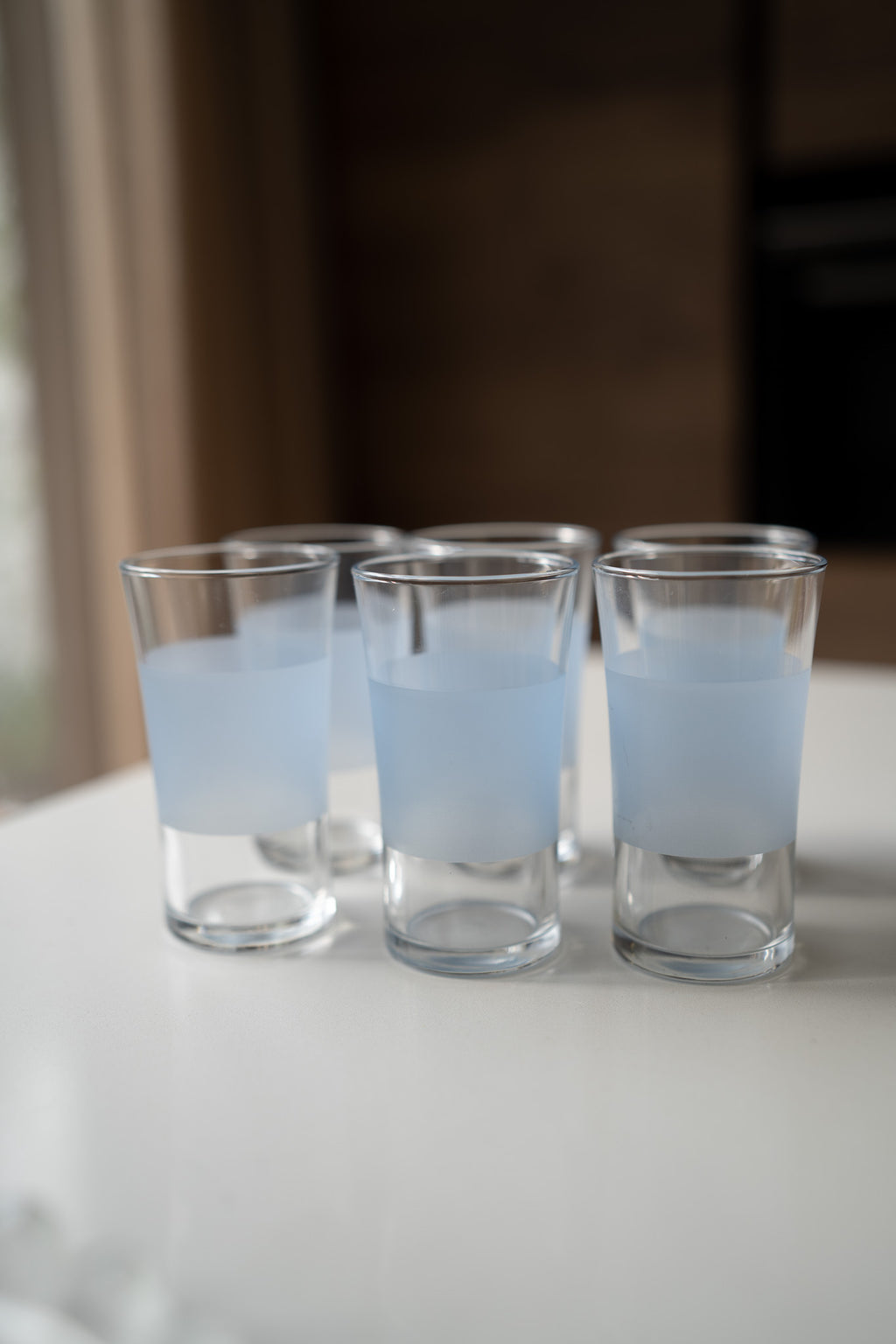 6 waterglazen lichtblauw