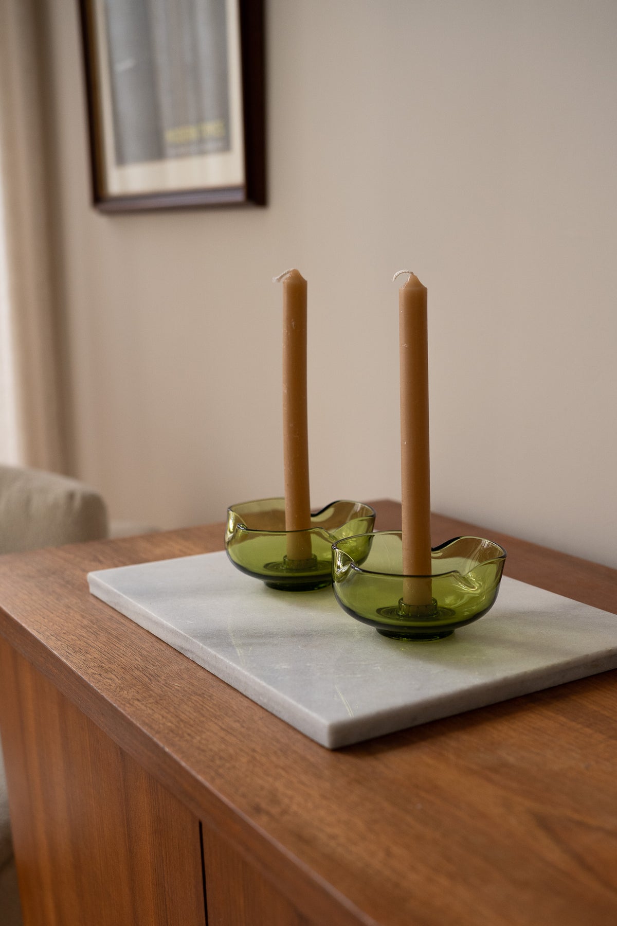 Set van 2 Vintage Olive Green kandelaar