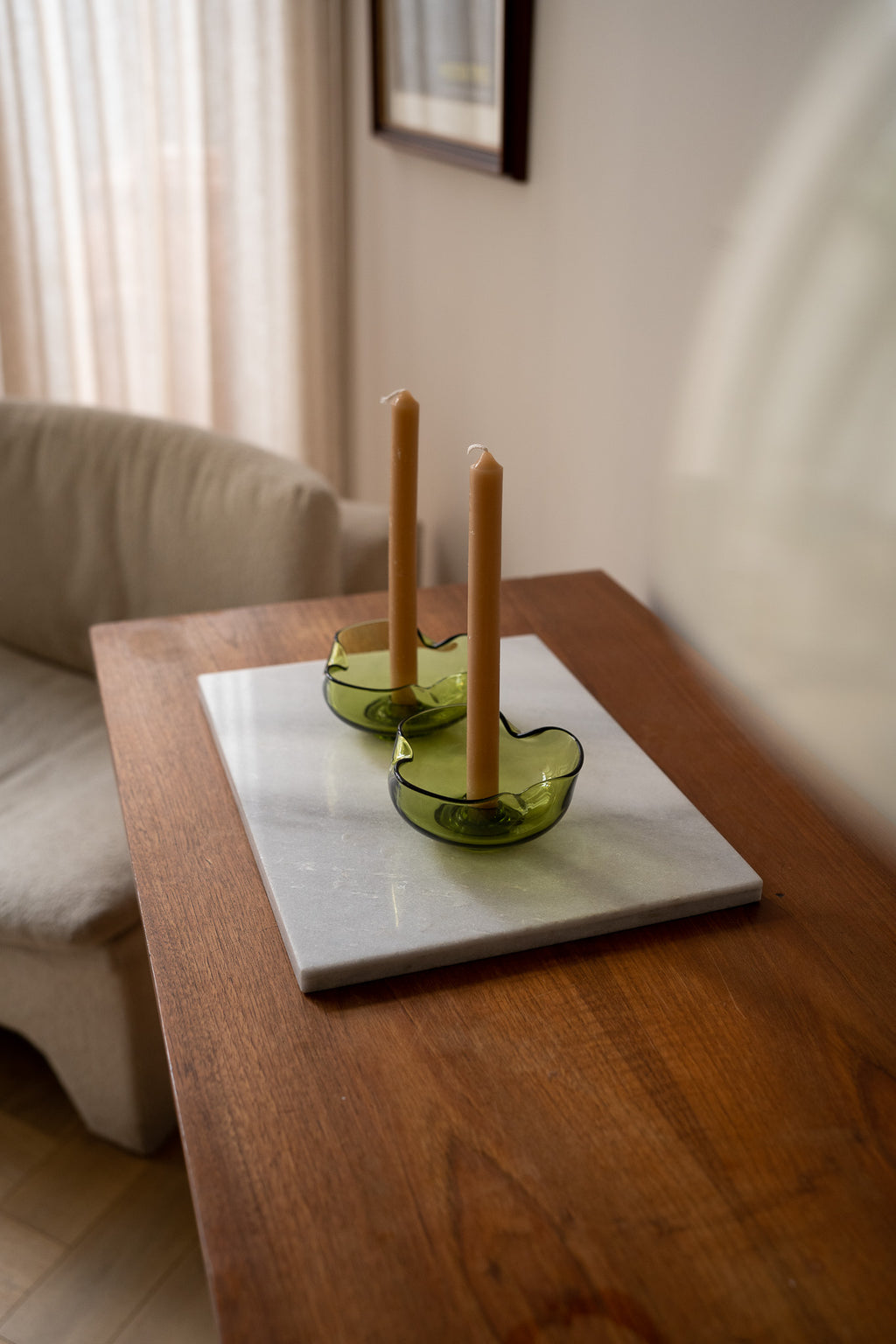 Set van 2 Vintage Olive Green kandelaar