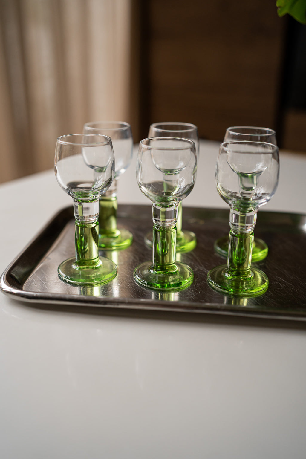 6 groene likeurglazen Bormioli Rocco