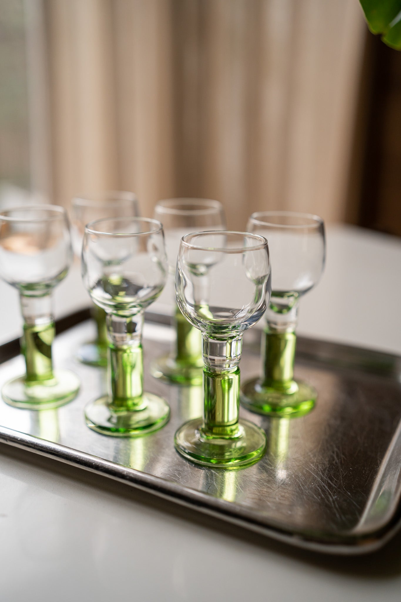 6 groene likeurglazen Bormioli Rocco