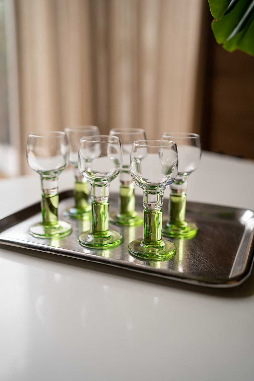 6 groene likeurglazen Bormioli Rocco