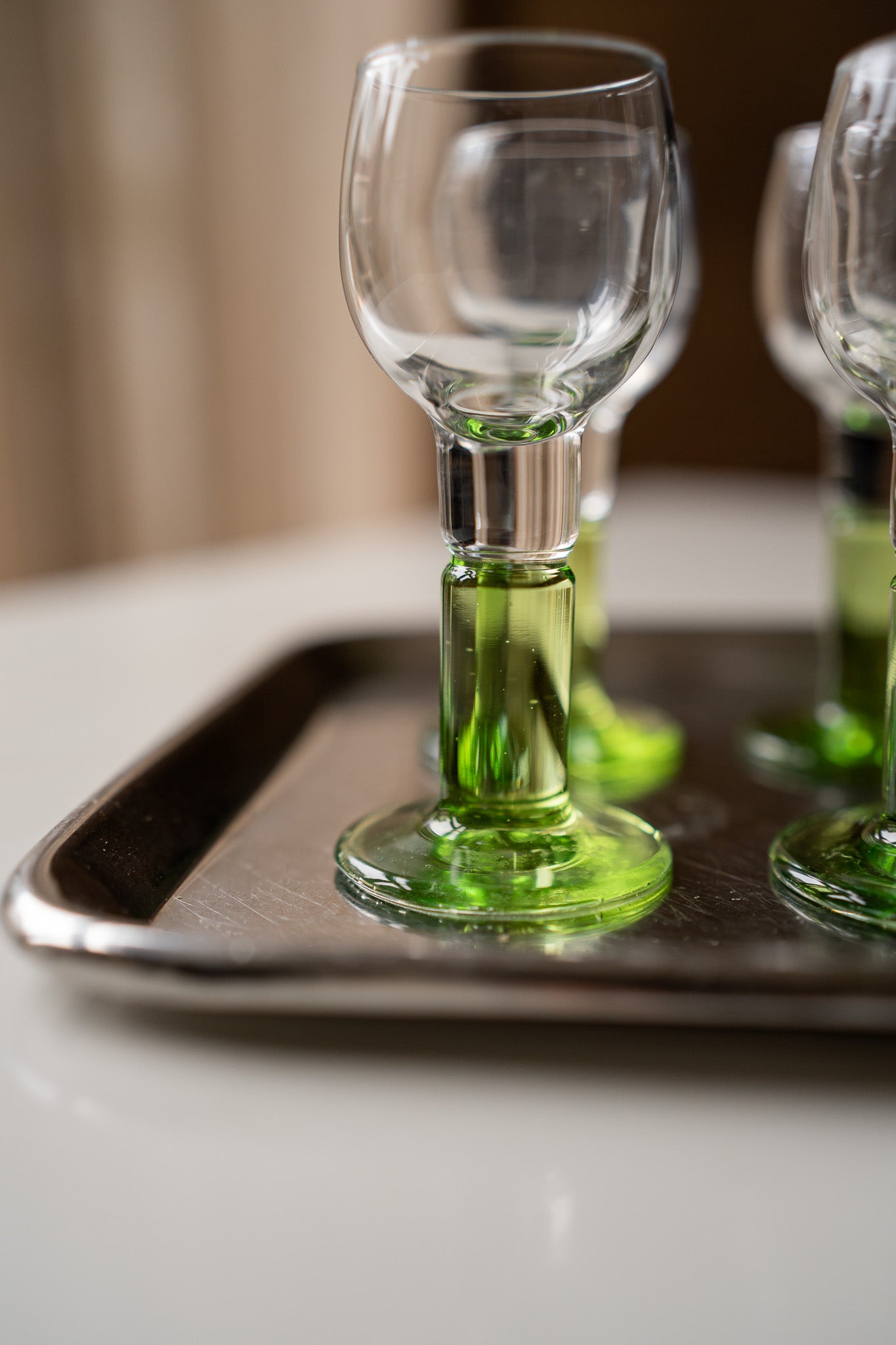 6 groene likeurglazen Bormioli Rocco