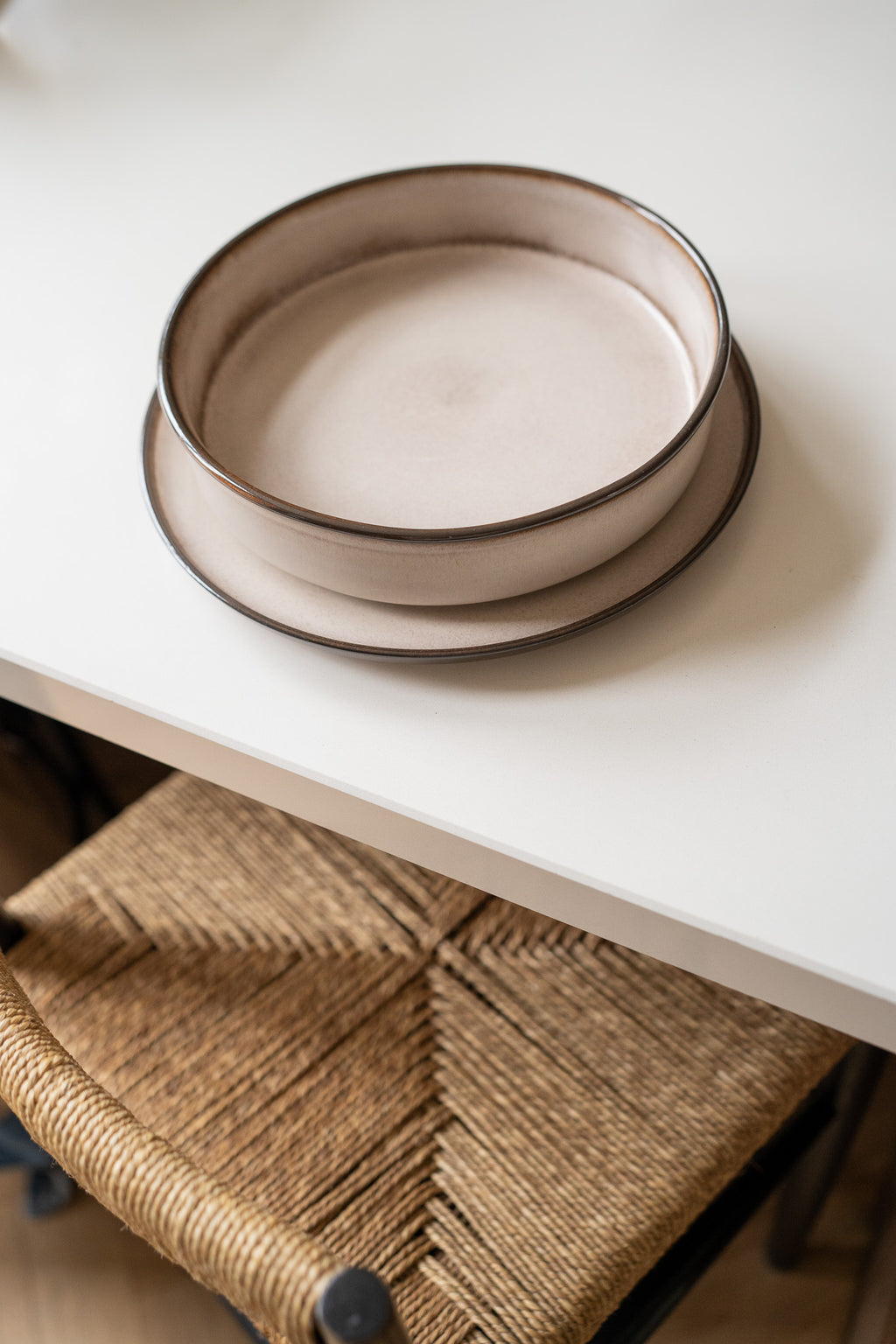 Schaal & bord van potterie Driehoek huizen