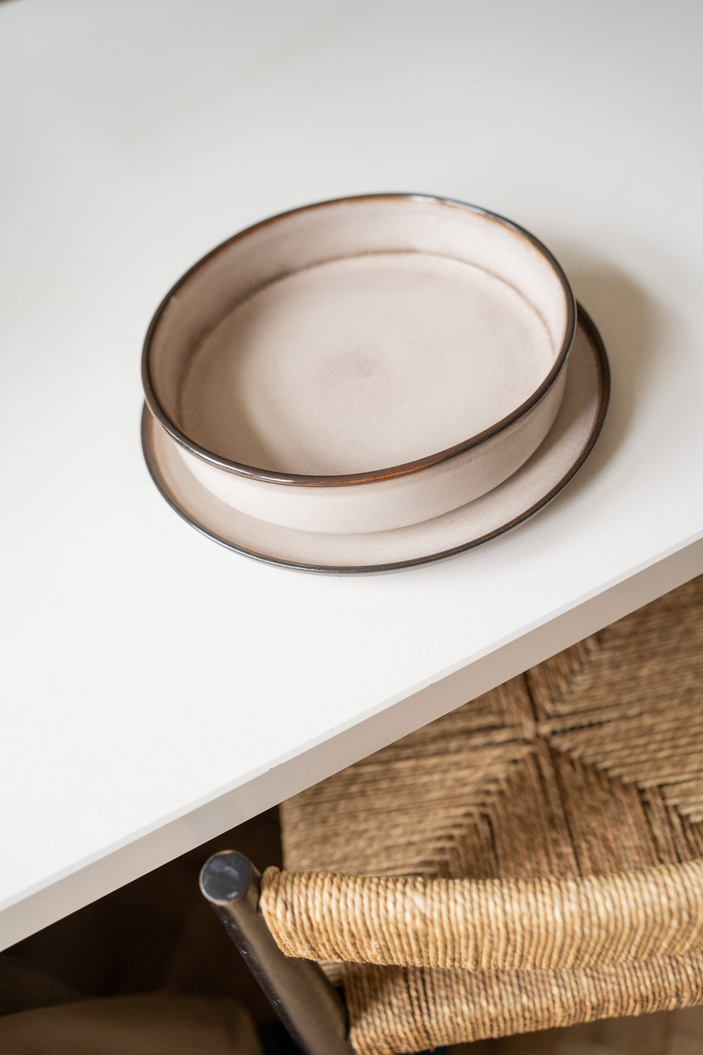 Schaal & bord van potterie Driehoek huizen