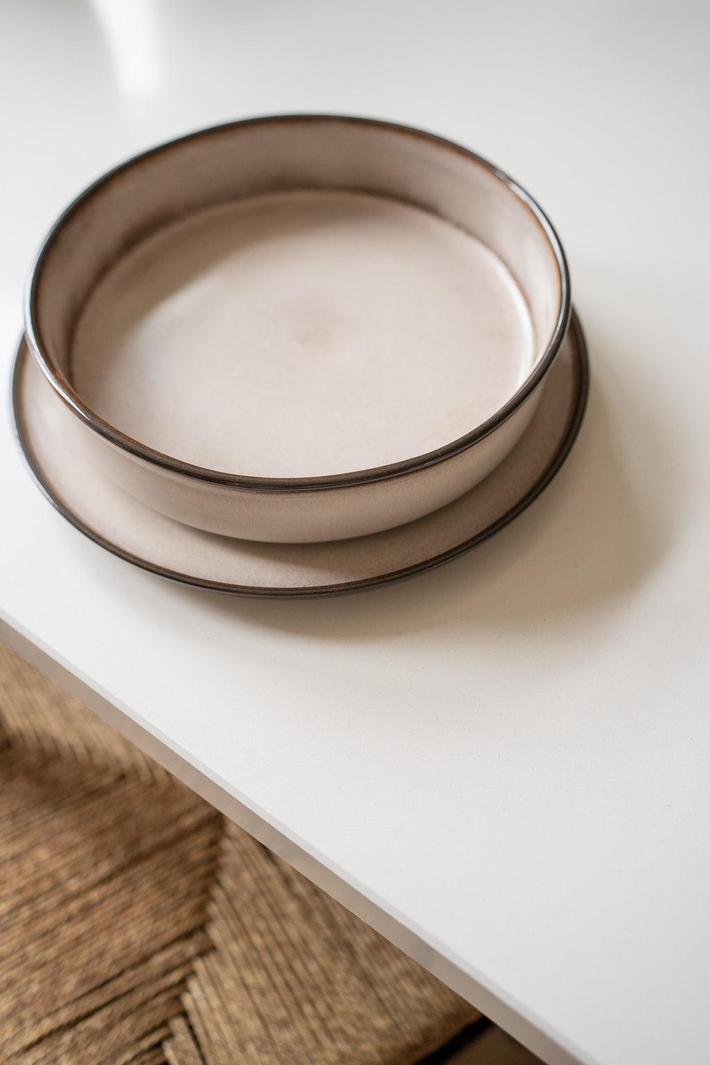 Schaal & bord van potterie Driehoek huizen