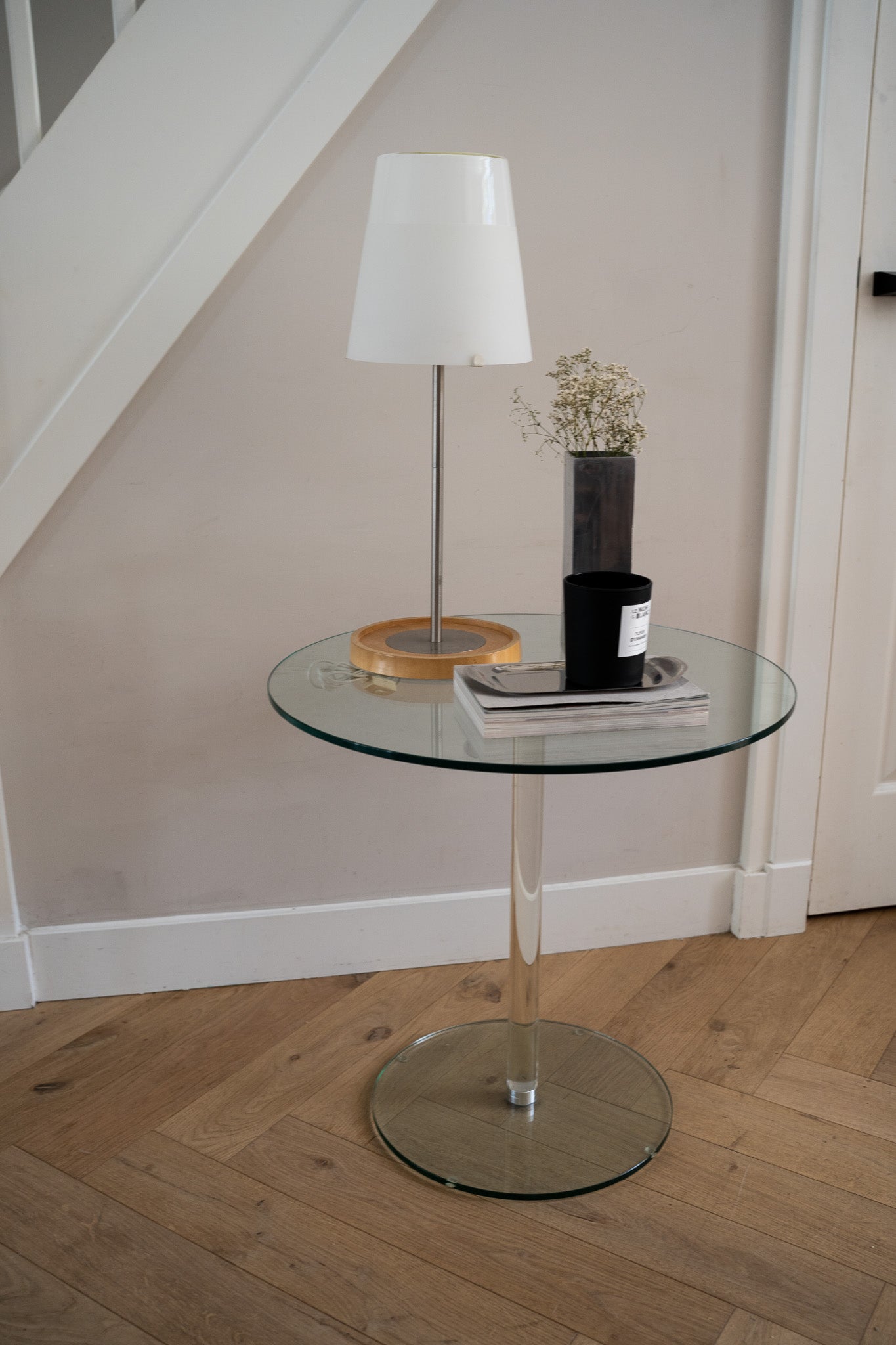 Ronde glazen bijzettafel