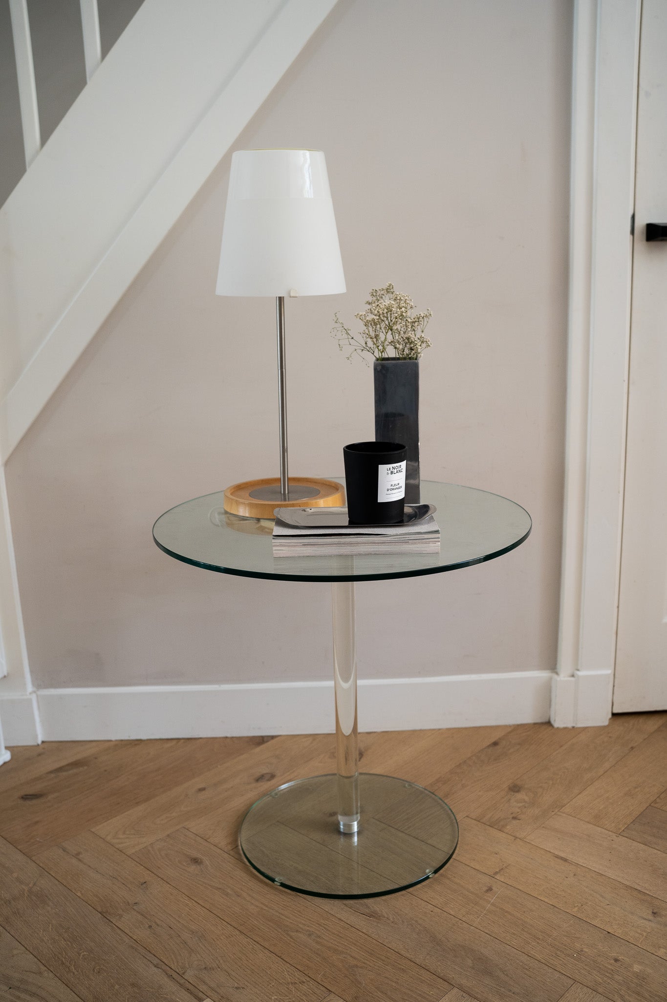 Ronde glazen bijzettafel
