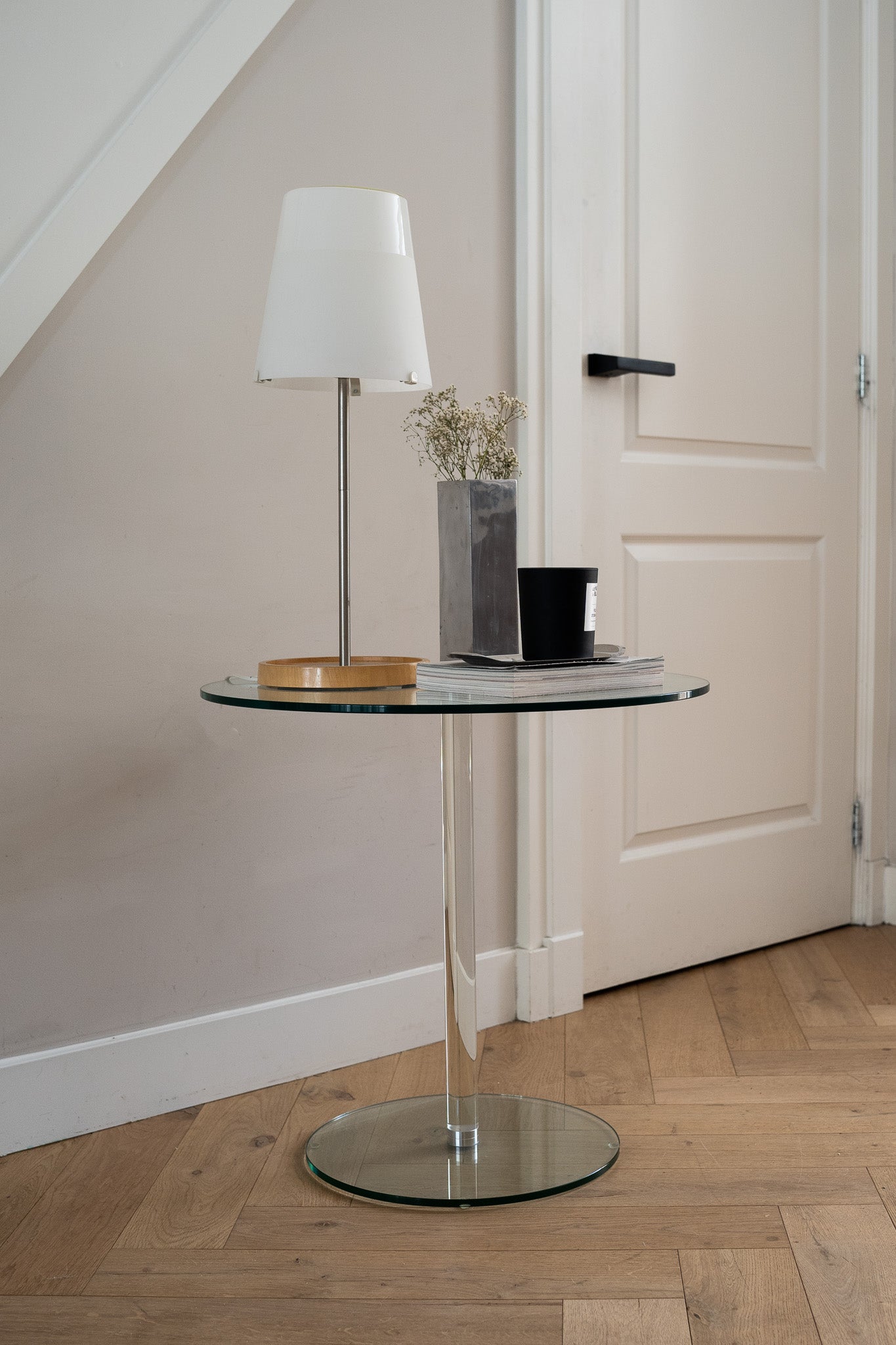 Ronde glazen bijzettafel