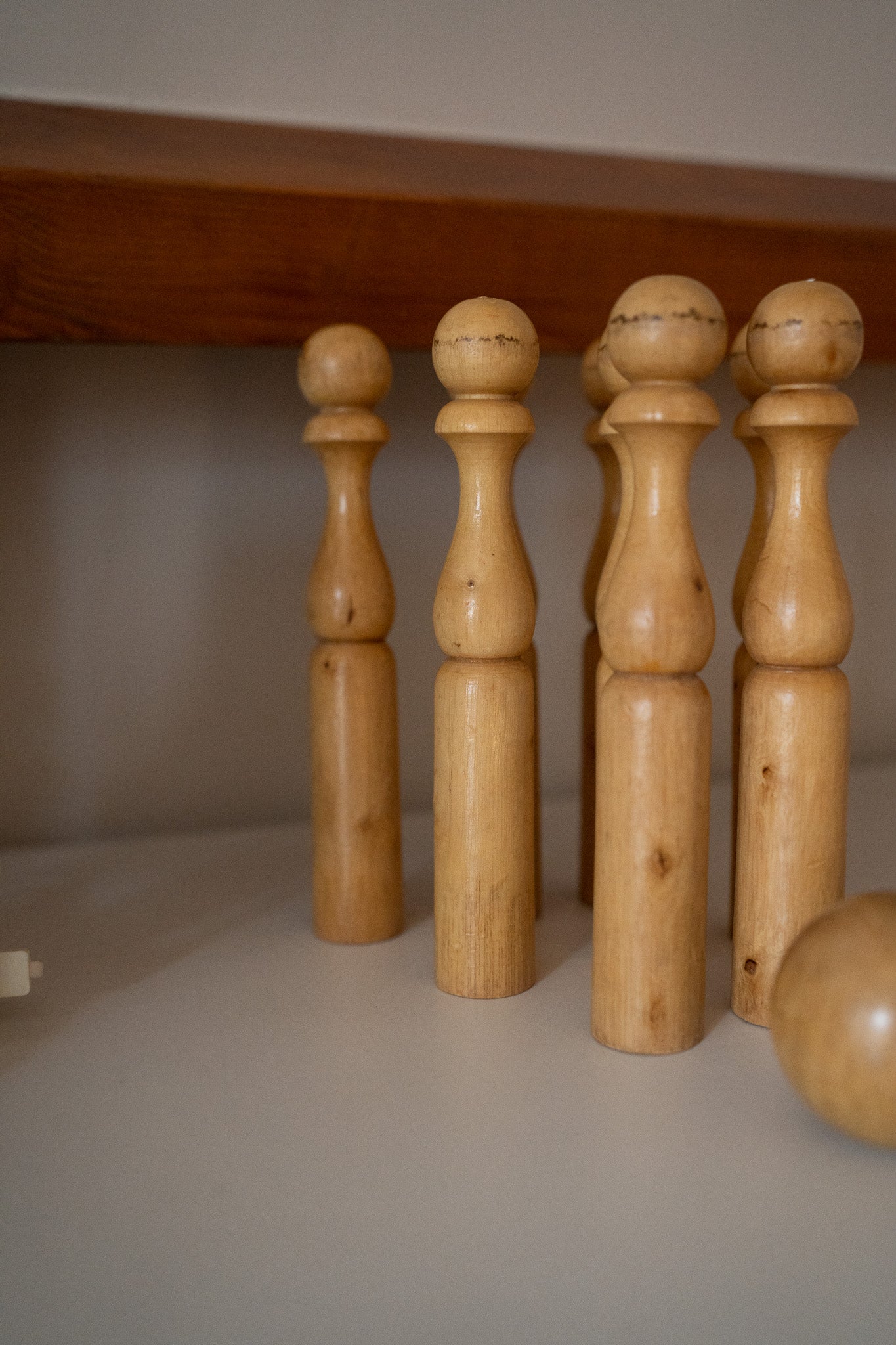 Vintage houten kegelspel