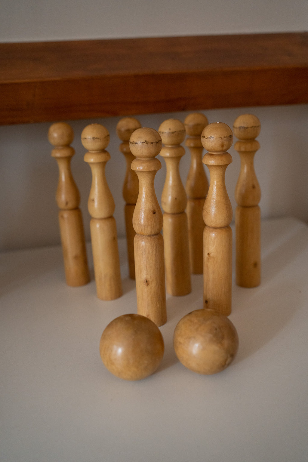 Vintage houten kegelspel