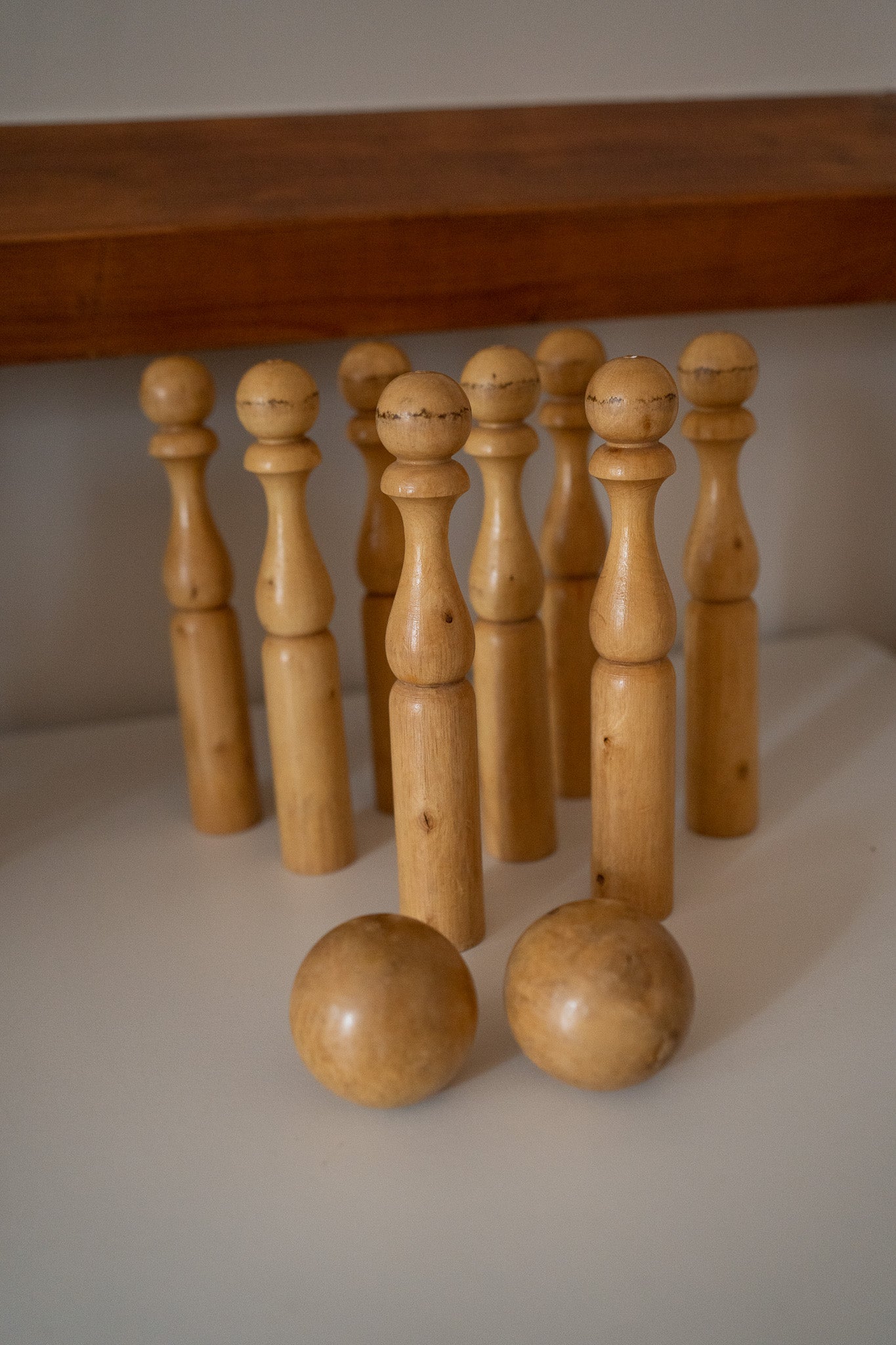 Vintage houten kegelspel