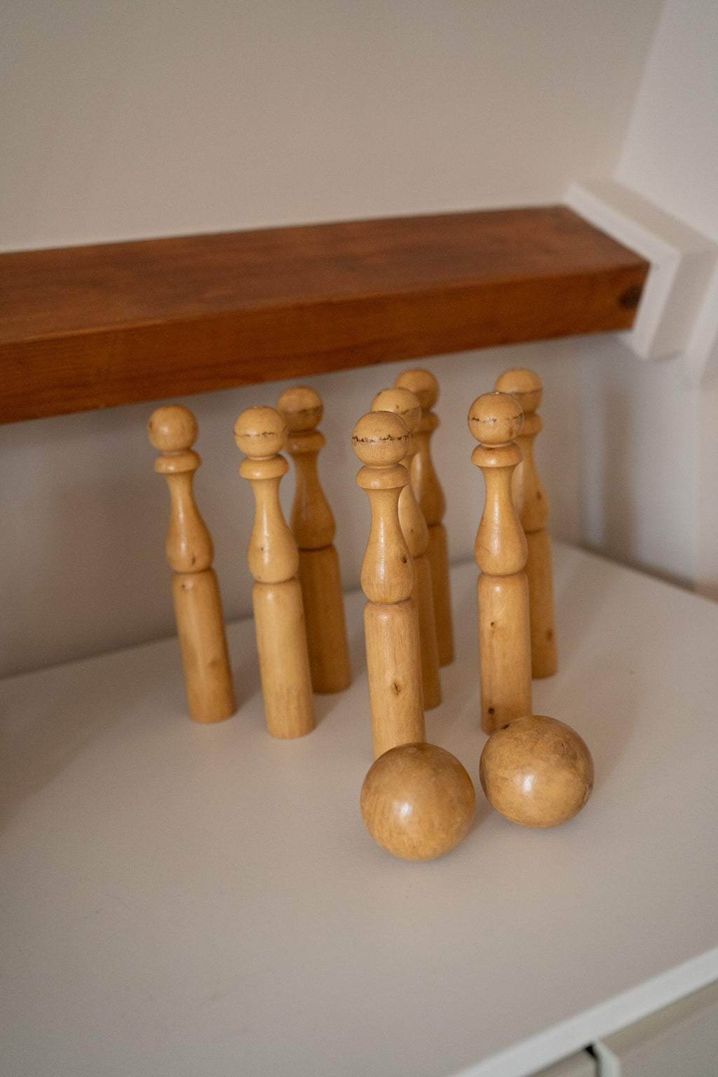 Vintage houten kegelspel