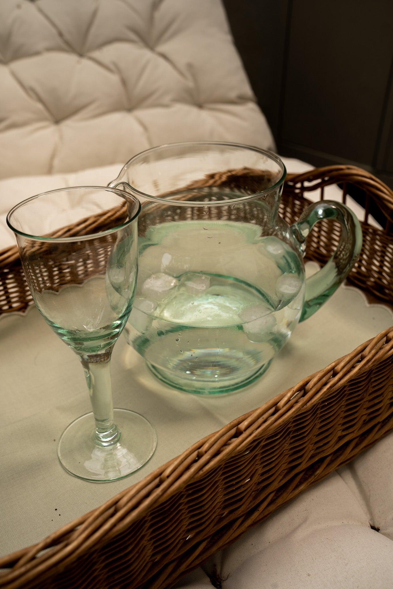 Green colored glass jug