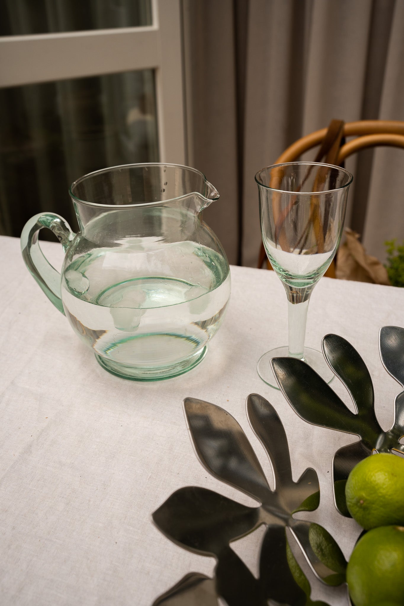 Green colored glass jug