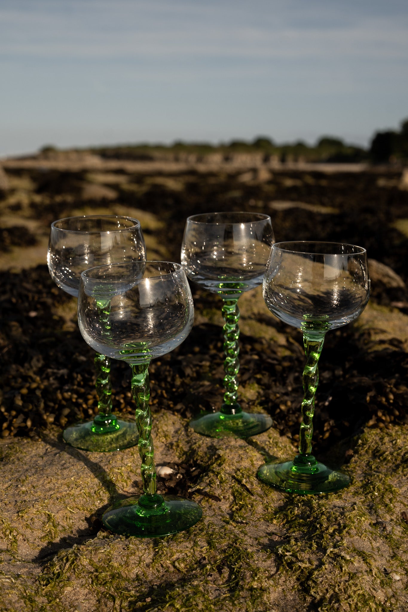Set van 6 wijnglazen groen