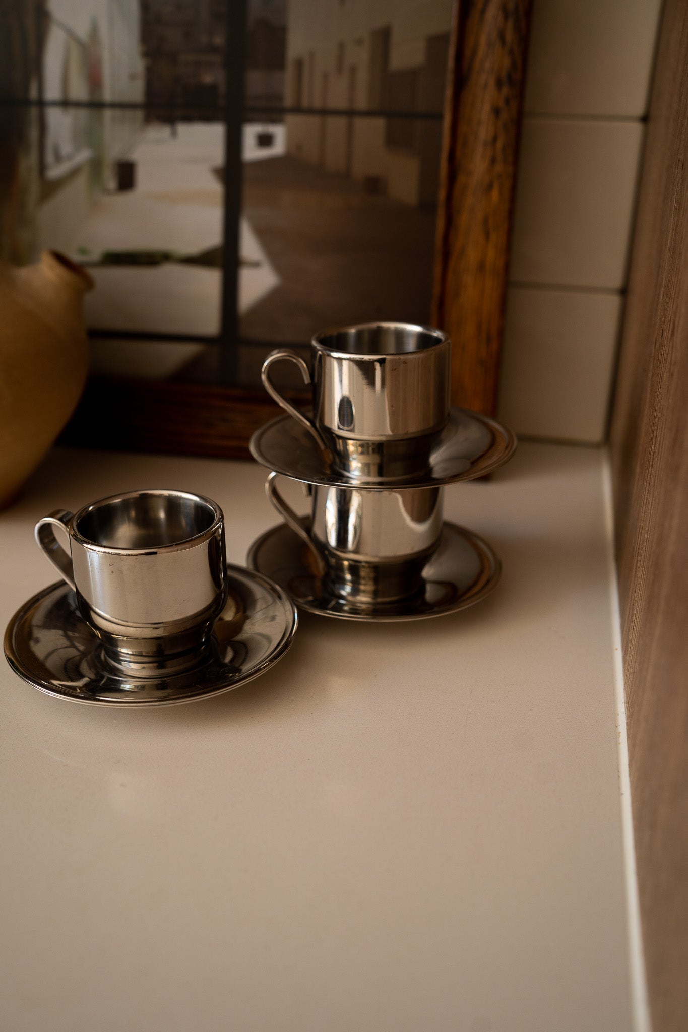 Set of 3 RVS  espresso cups