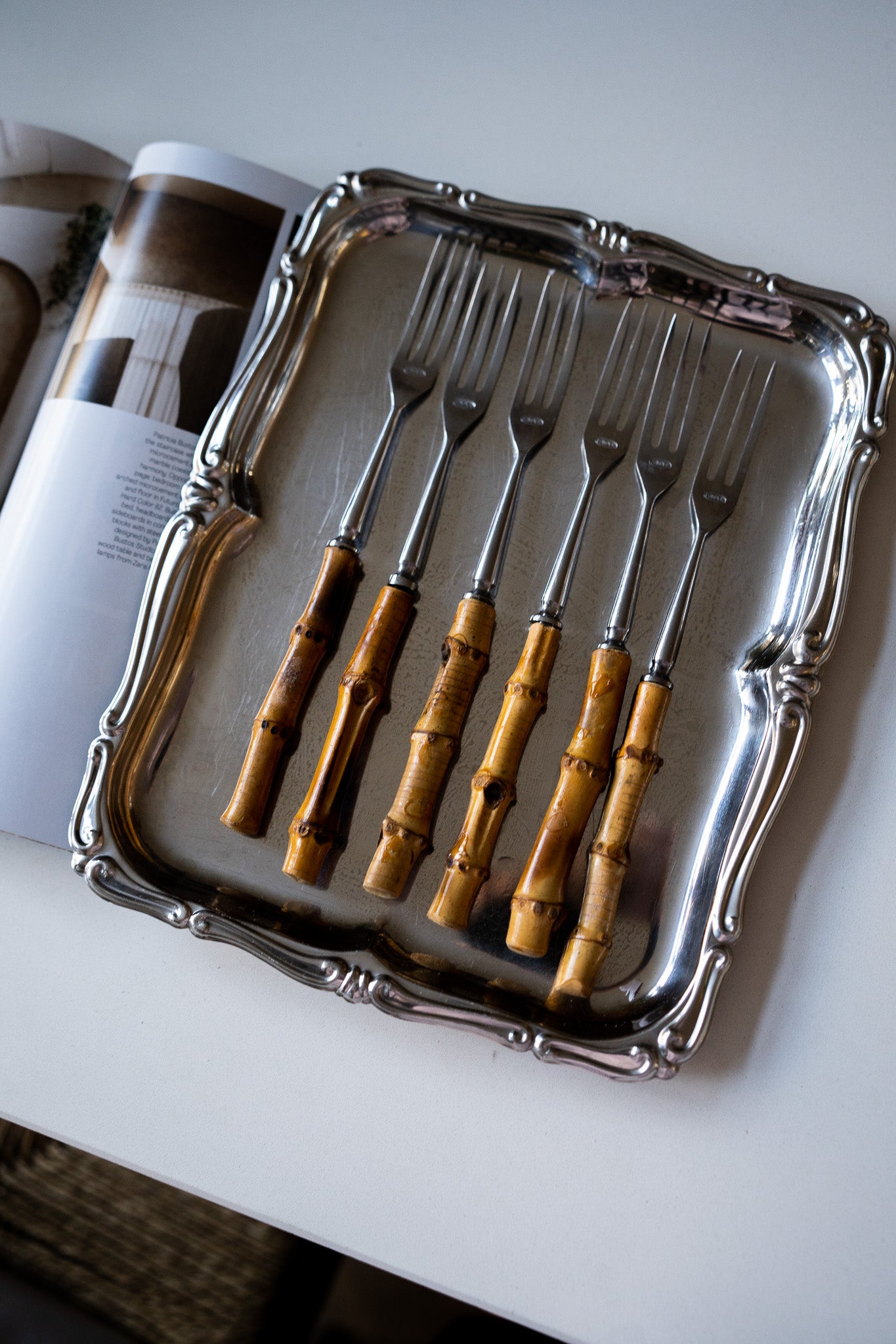 Set van 6 bamboe fondue vorken