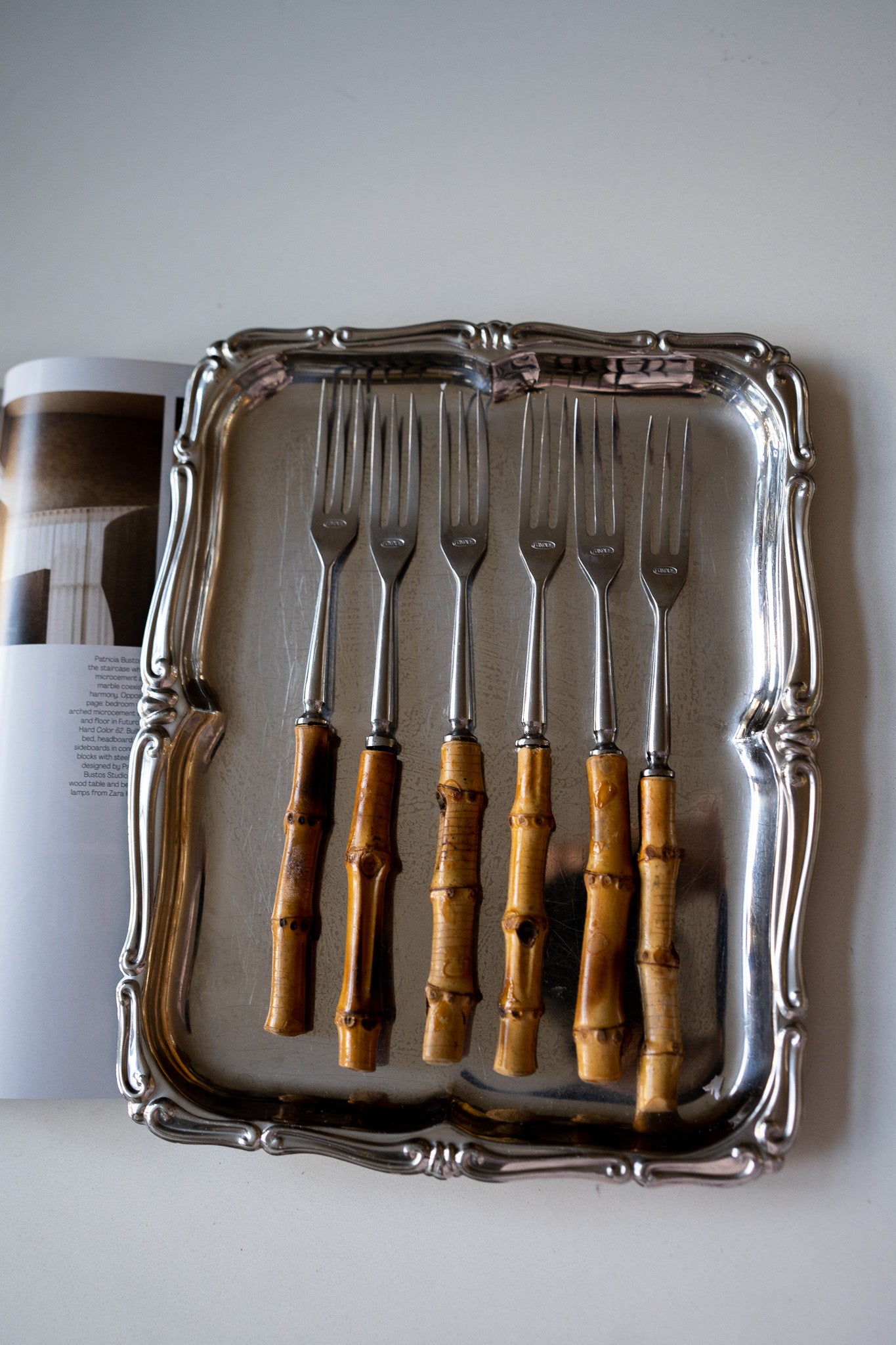 Set van 6 bamboe fondue vorken