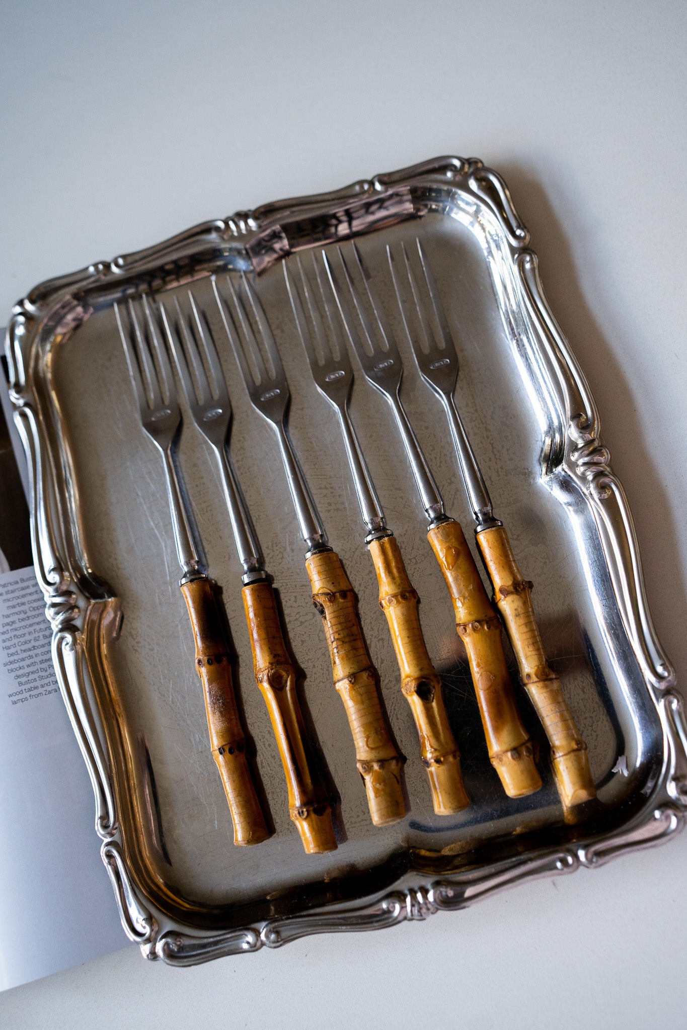 Set van 6 bamboe fondue vorken