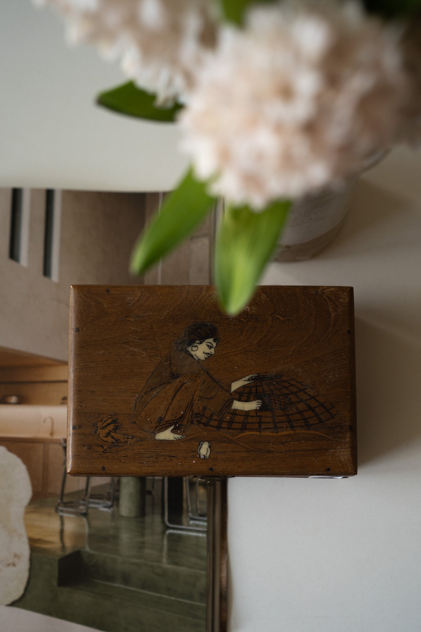Vintage boxje met tekening