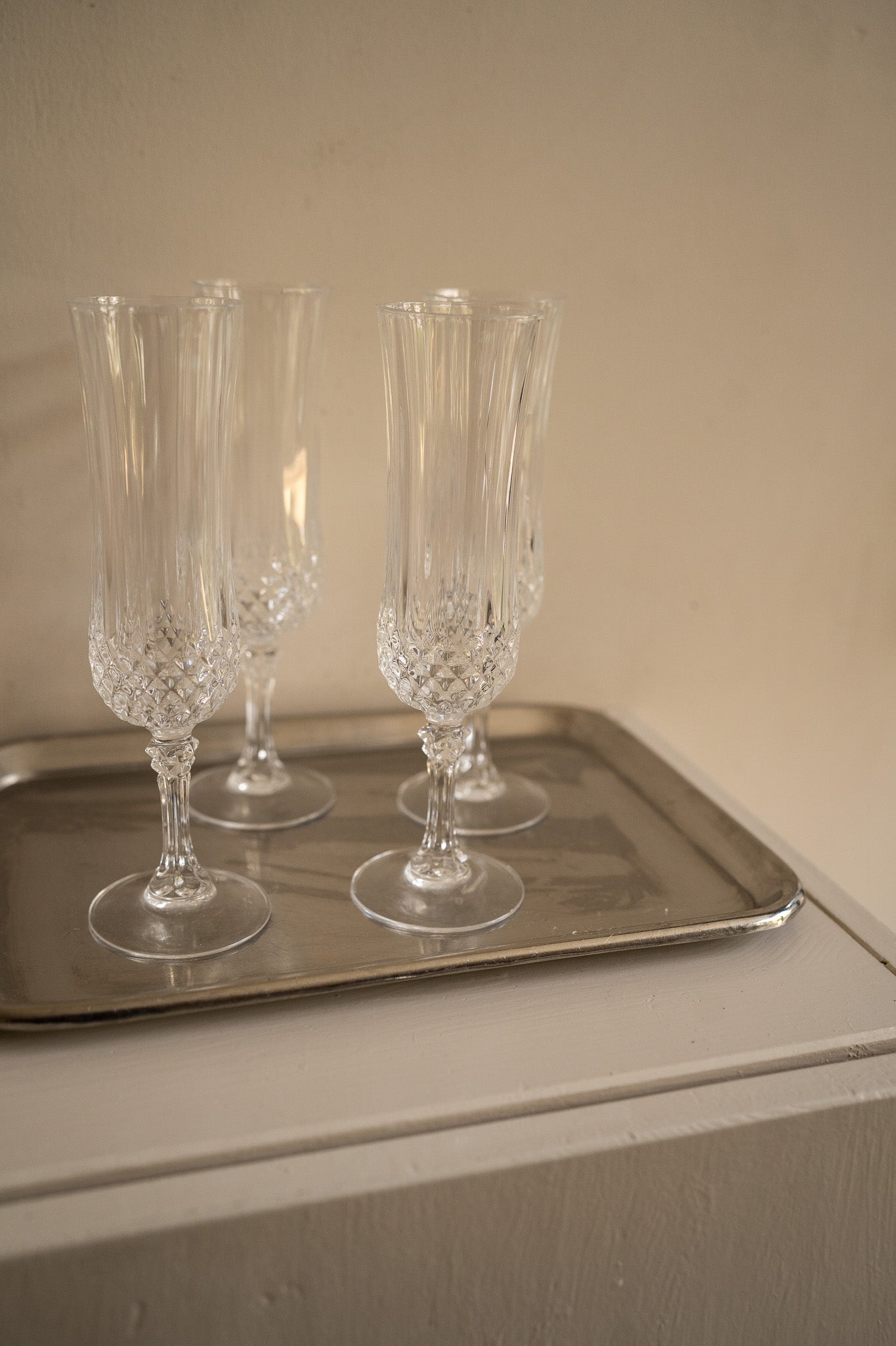 4 vintage champagneglazen Cristal D'Arques Longchamp-glazen