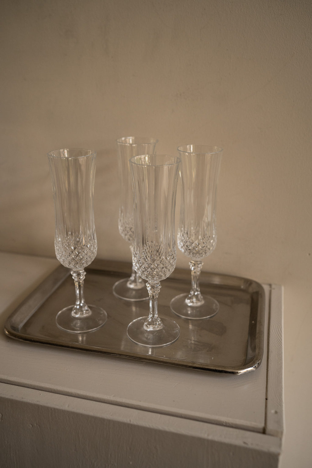 4 vintage champagneglazen Cristal D'Arques Longchamp-glazen
