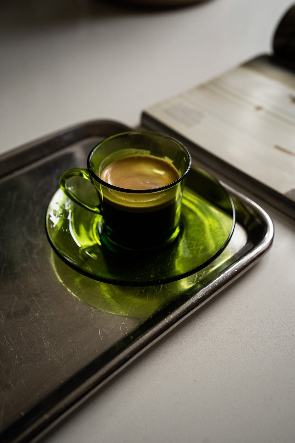 4 vintage groene Duralex espresso kopjes