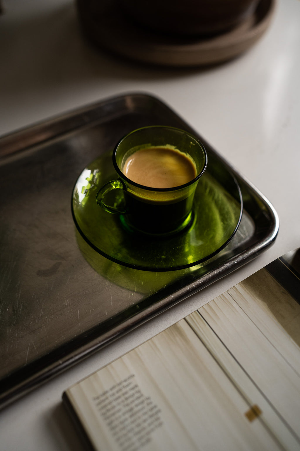 4 vintage groene Duralex espresso kopjes