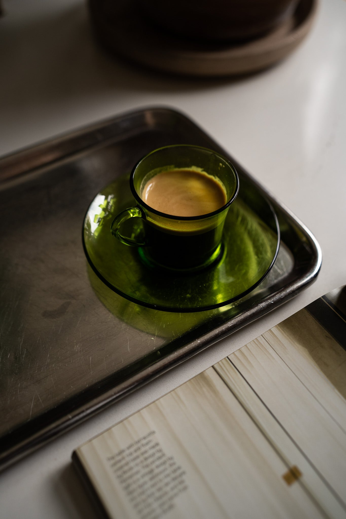 4 vintage groene Duralex espresso kopjes