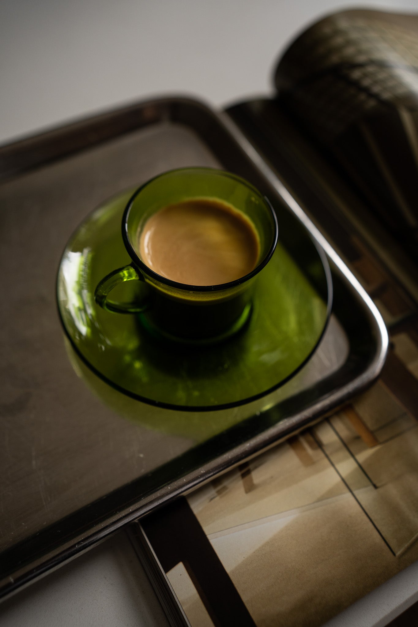 4 vintage groene Duralex espresso kopjes