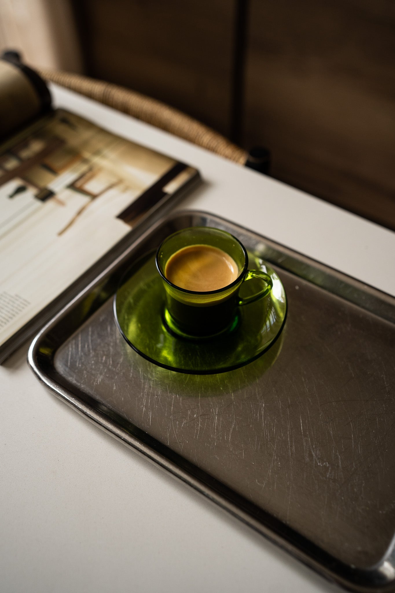 4 vintage groene Duralex espresso kopjes