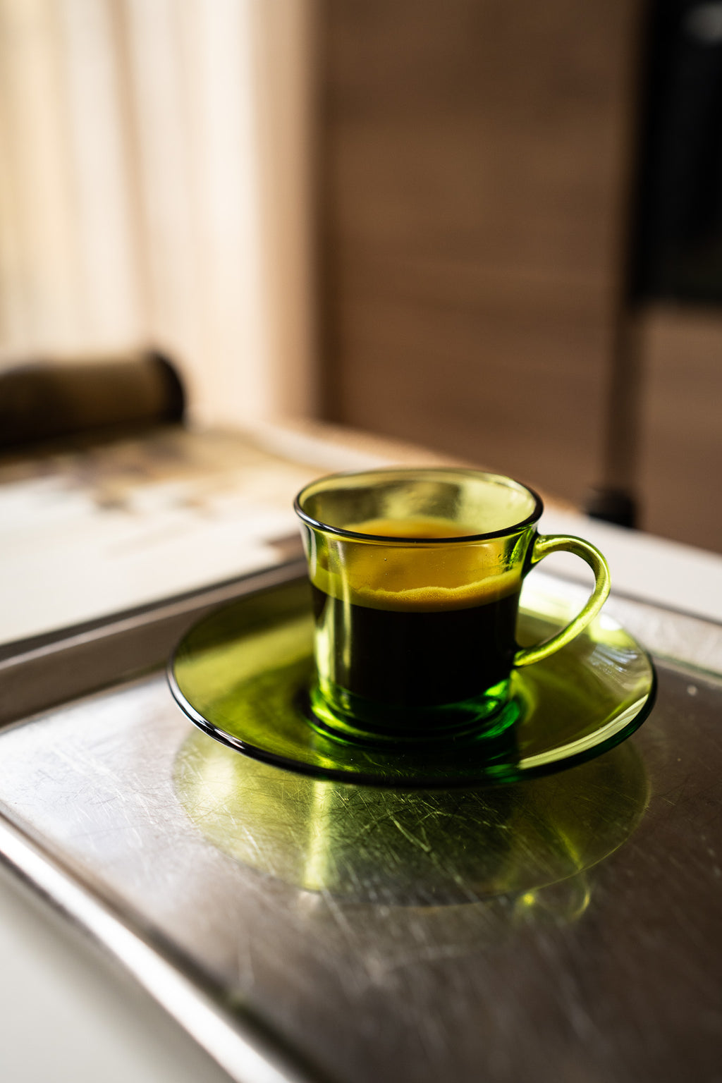 4 vintage groene Duralex espresso kopjes