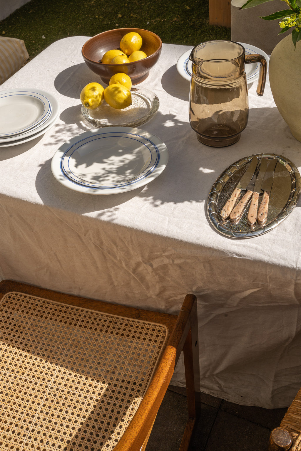 Set van 6 witte diepe borden & blauwe rand