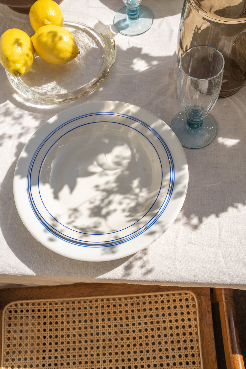 Set van 6 witte diepe borden & blauwe rand