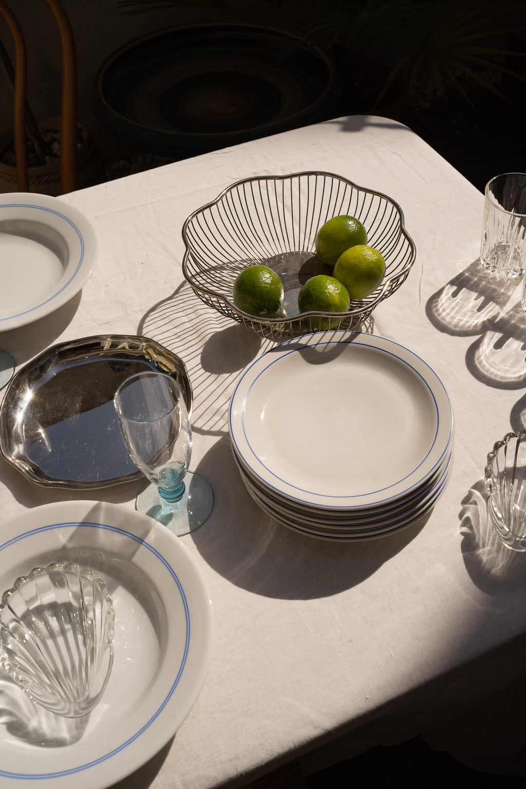 Set van 6 ontbijtborden & blauwe rand