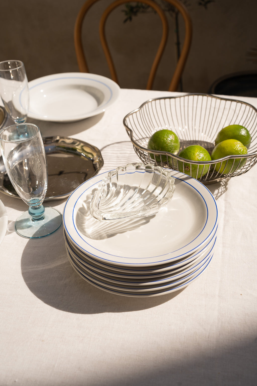 Set van 6 ontbijtborden & blauwe rand