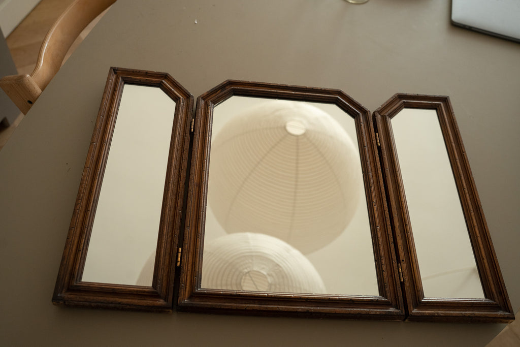 Vintage houten drieluik spiegel