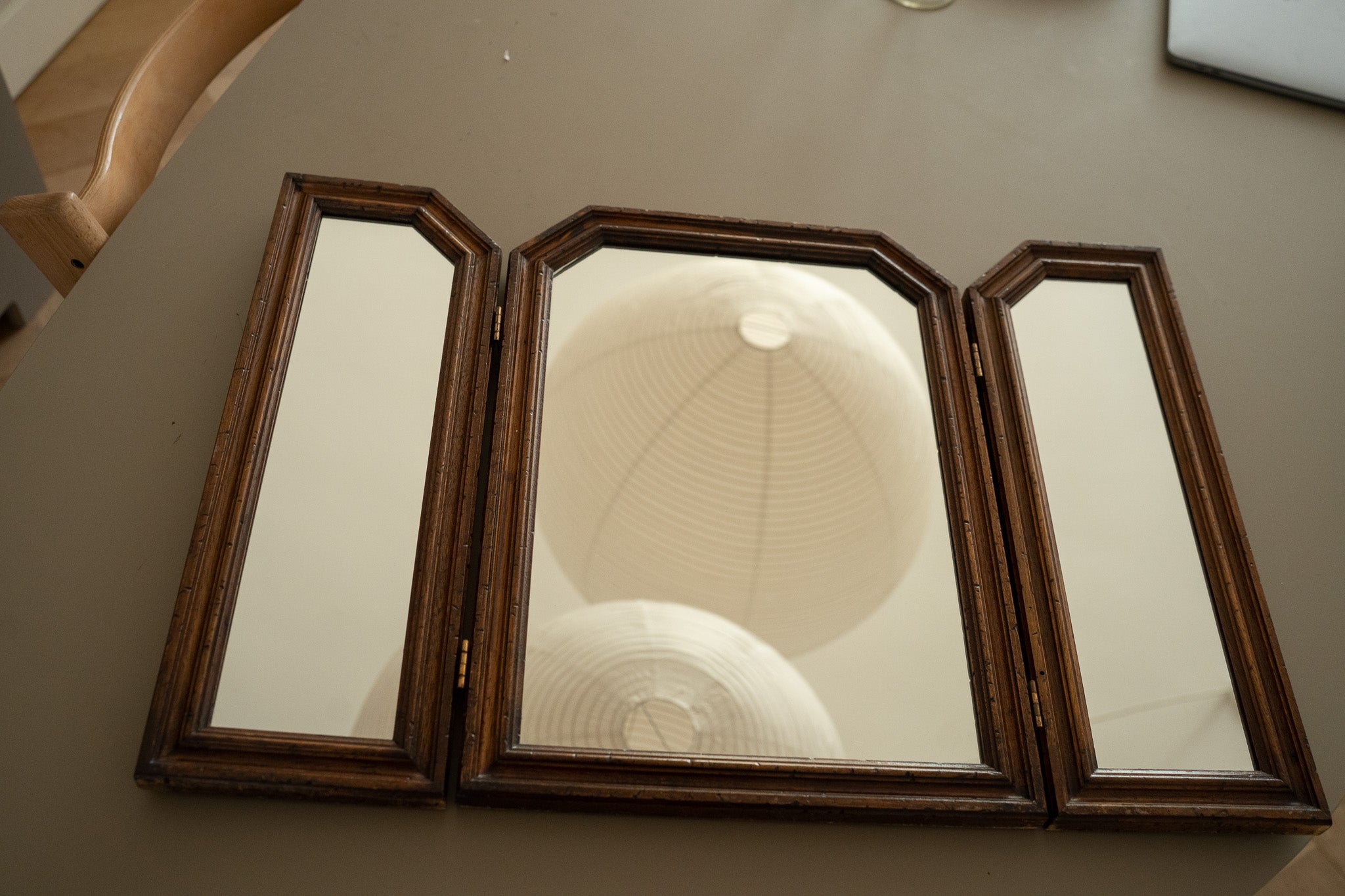 Vintage houten drieluik spiegel