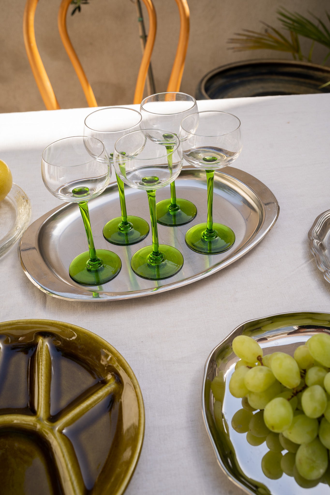 5 groene likeurglazen