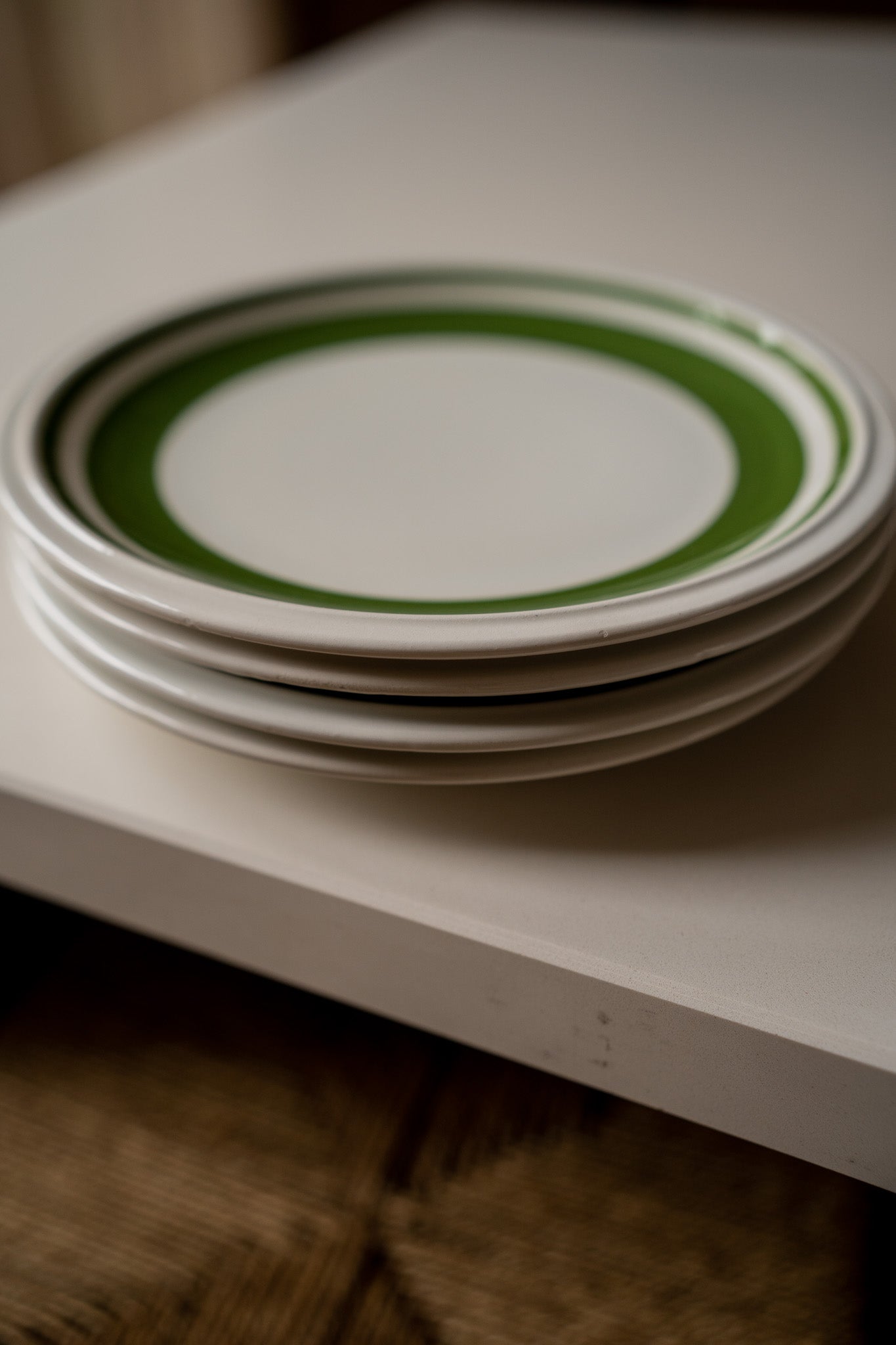 Set van 4 borden met groene rand