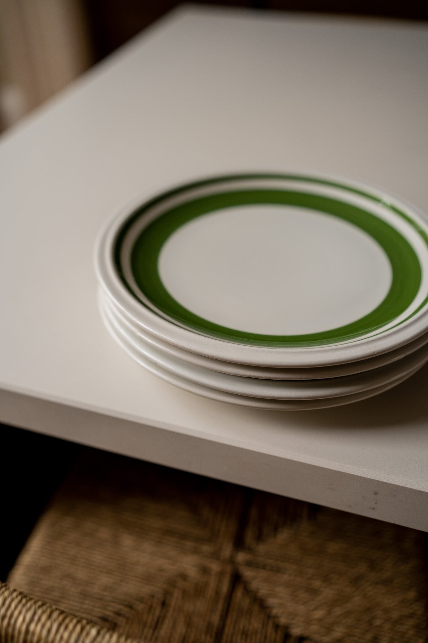 Set van 4 borden met groene rand