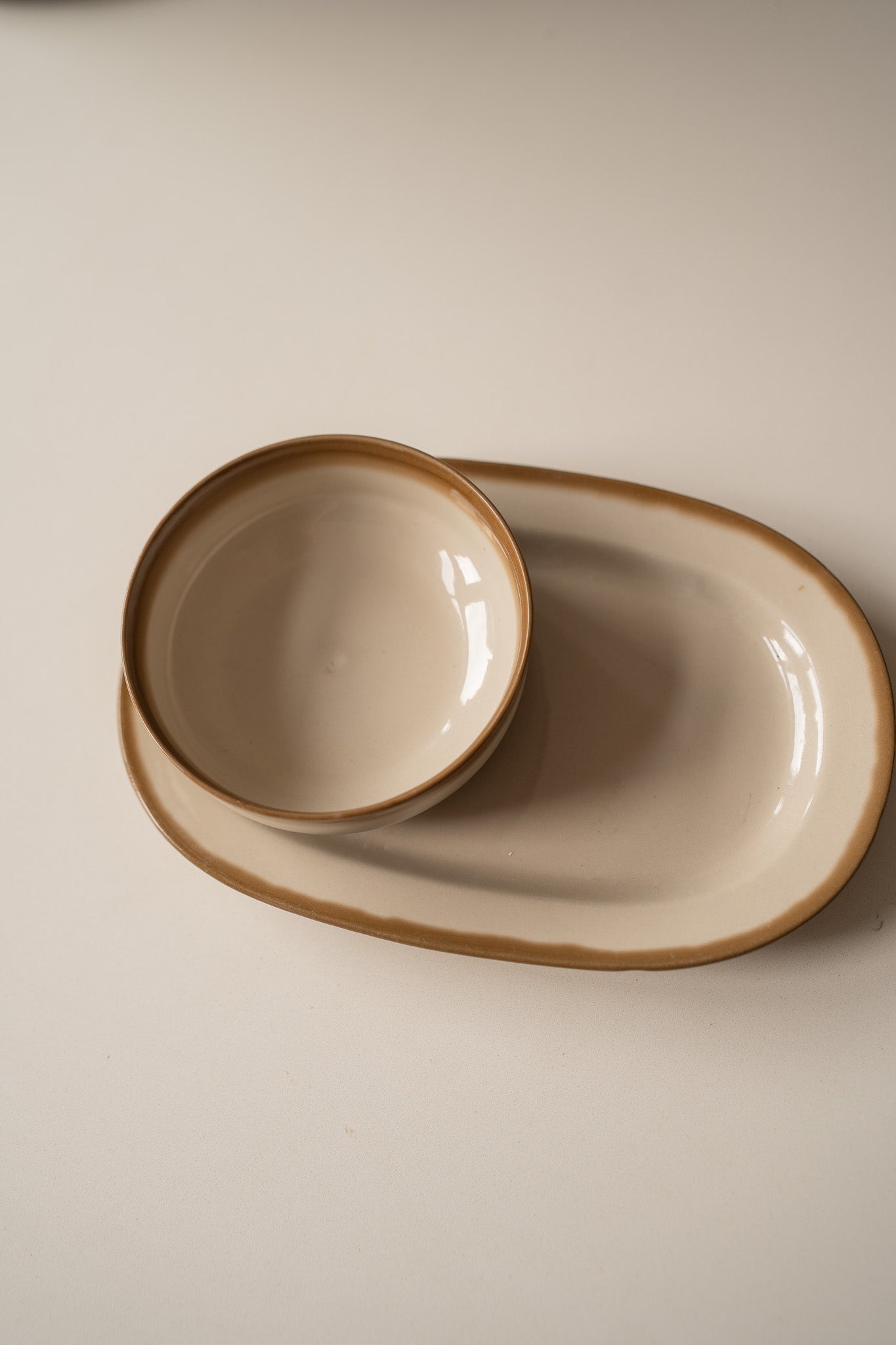 Beige set met schaal & kom