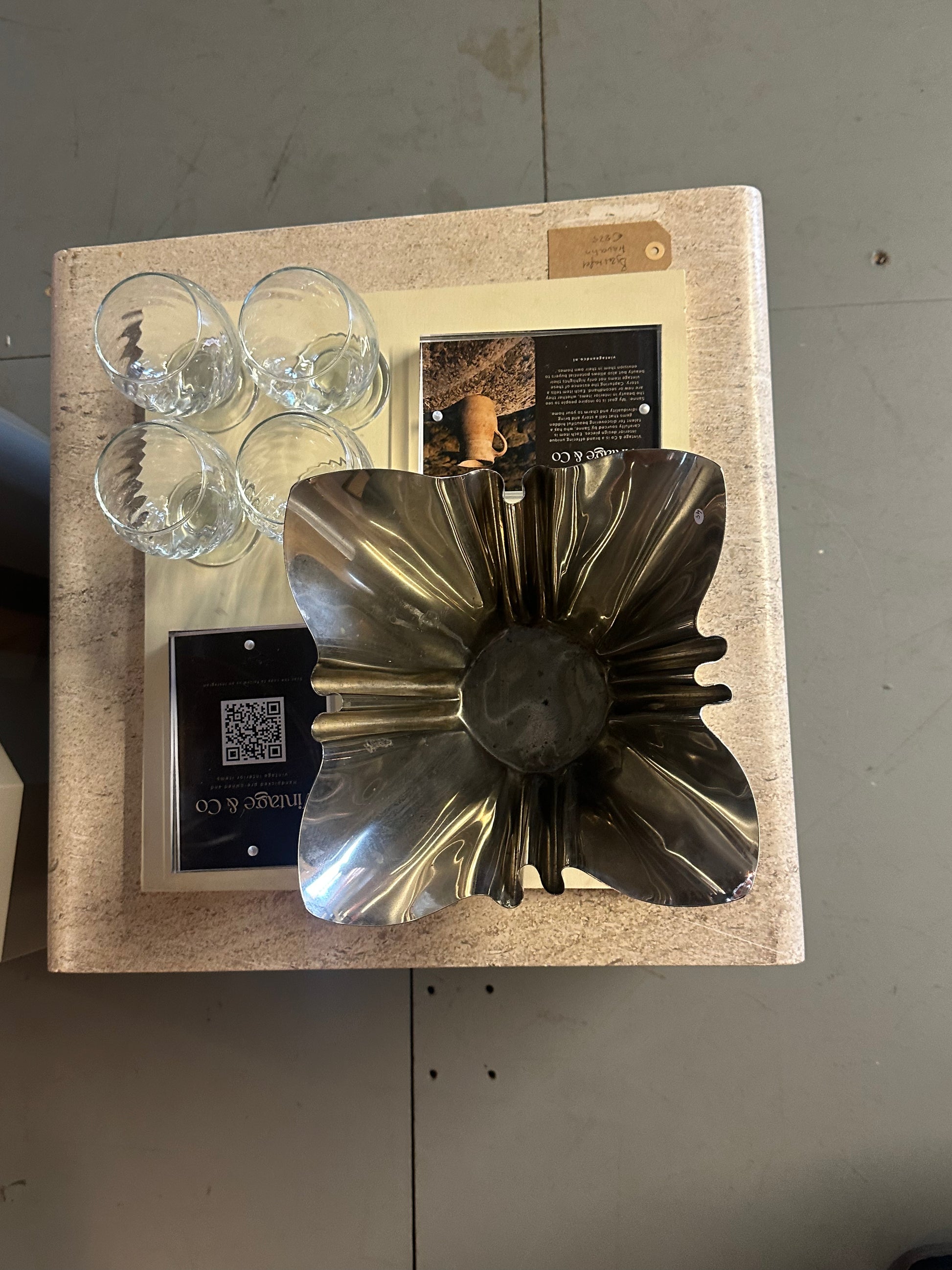Vintage travertine bijzettafel